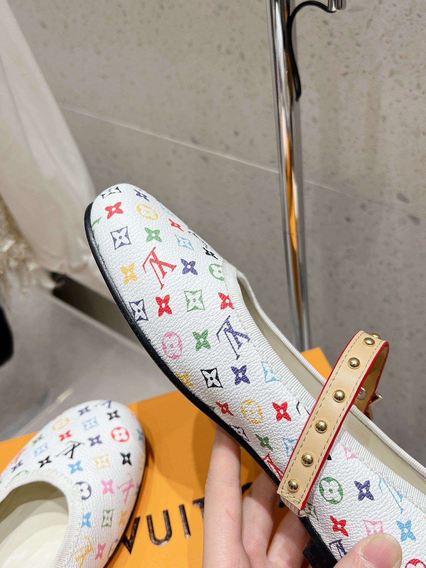 LV 26s Ballet Flats White Multicolor Monogram Leather 610842