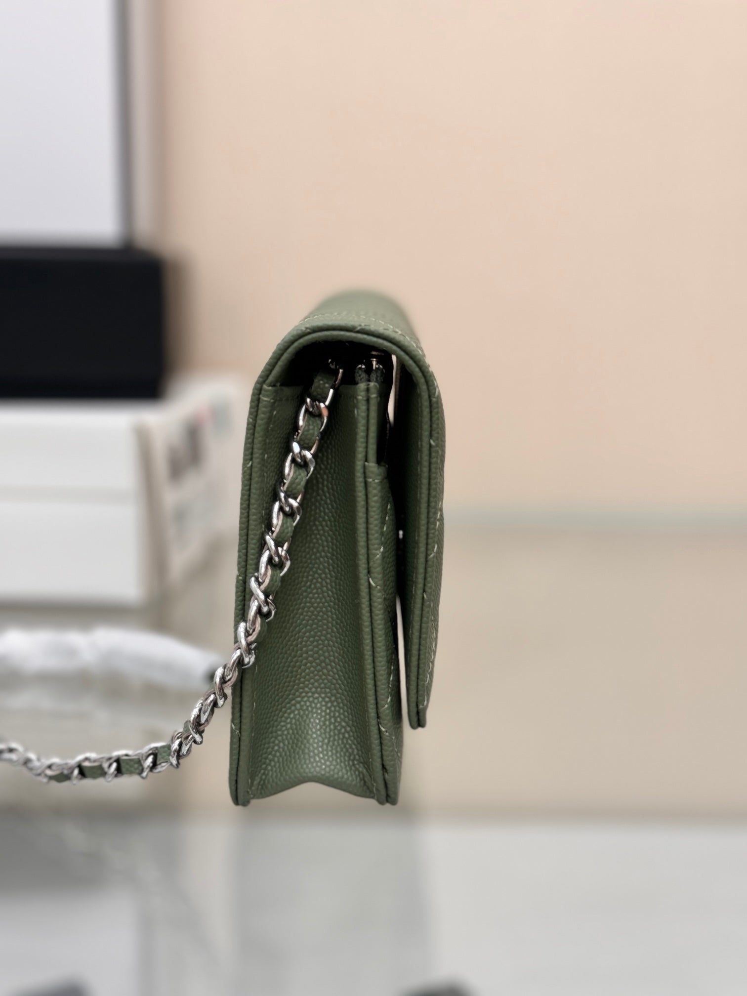 WOC 19CM GREEN CAVIAR SILVER HARDWARE