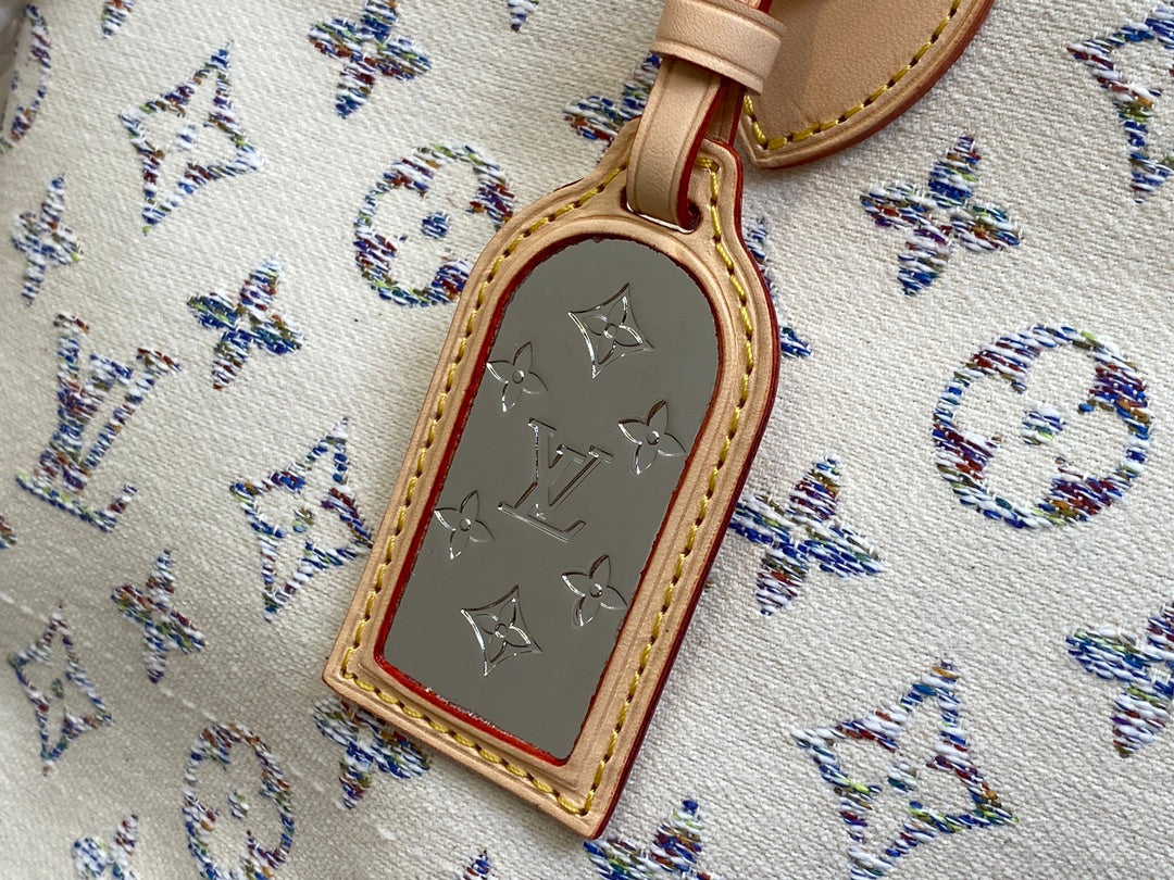 neverfull mm 31 multicolor beige monogram jacquard fabric