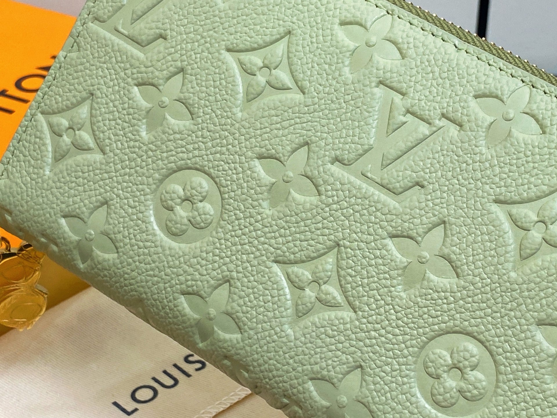 LV Ã— TM Zipper Wallet Green Gold Leather 329877