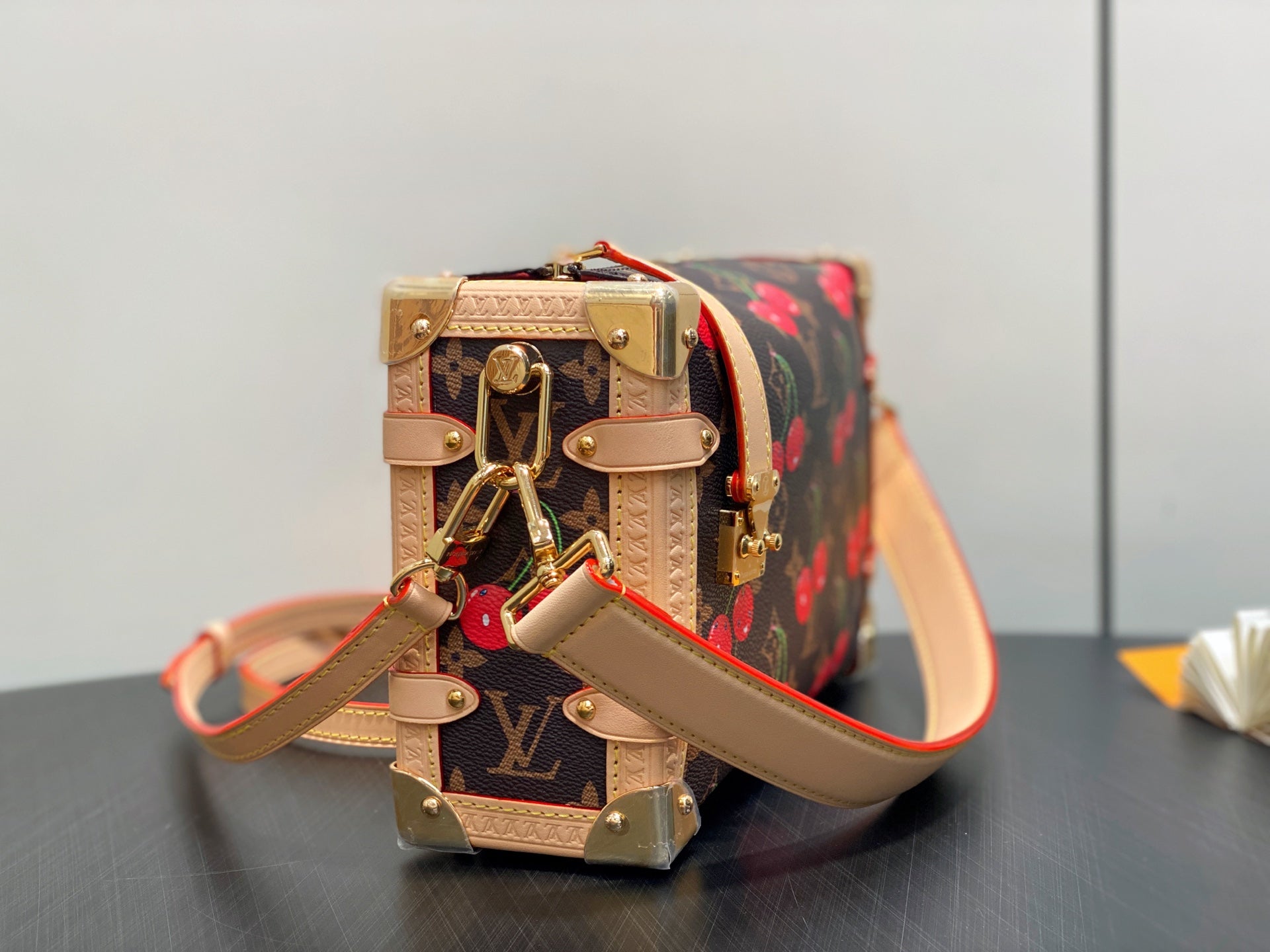 LV x TM Side Trunk MM 23.5cm Brown Cherry Canvas