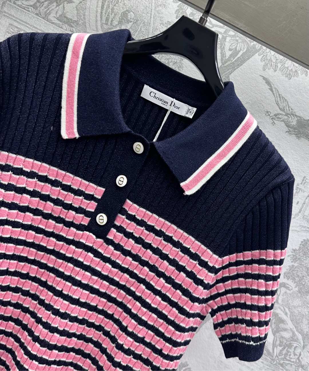 Dior 25 Polo T-Shirt Night Blue mix Pink Linen 232265