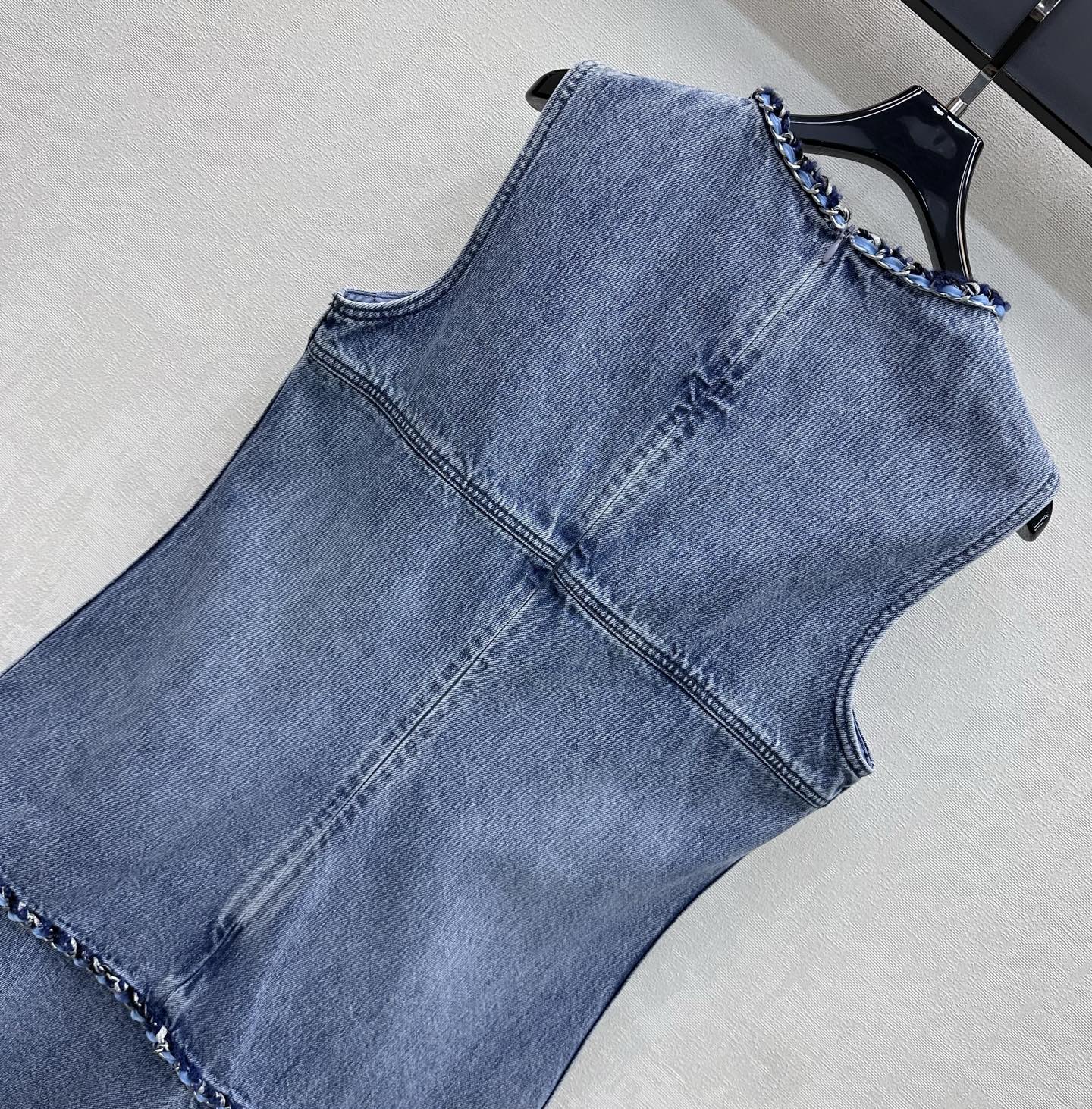 Chanel 2026 Embroidered Denim Vest Dress Blue Cotton 356148