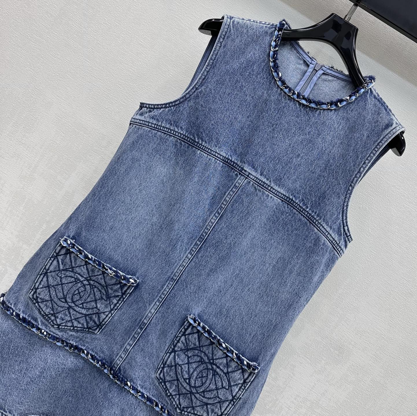 Chanel 2026 Embroidered Denim Vest Dress Blue Cotton 356148