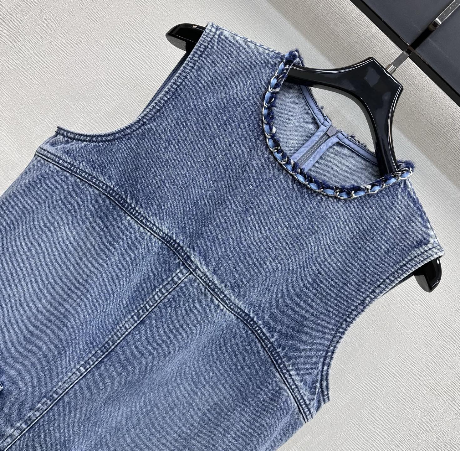 Chanel 2026 Embroidered Denim Vest Dress Blue Cotton 356148