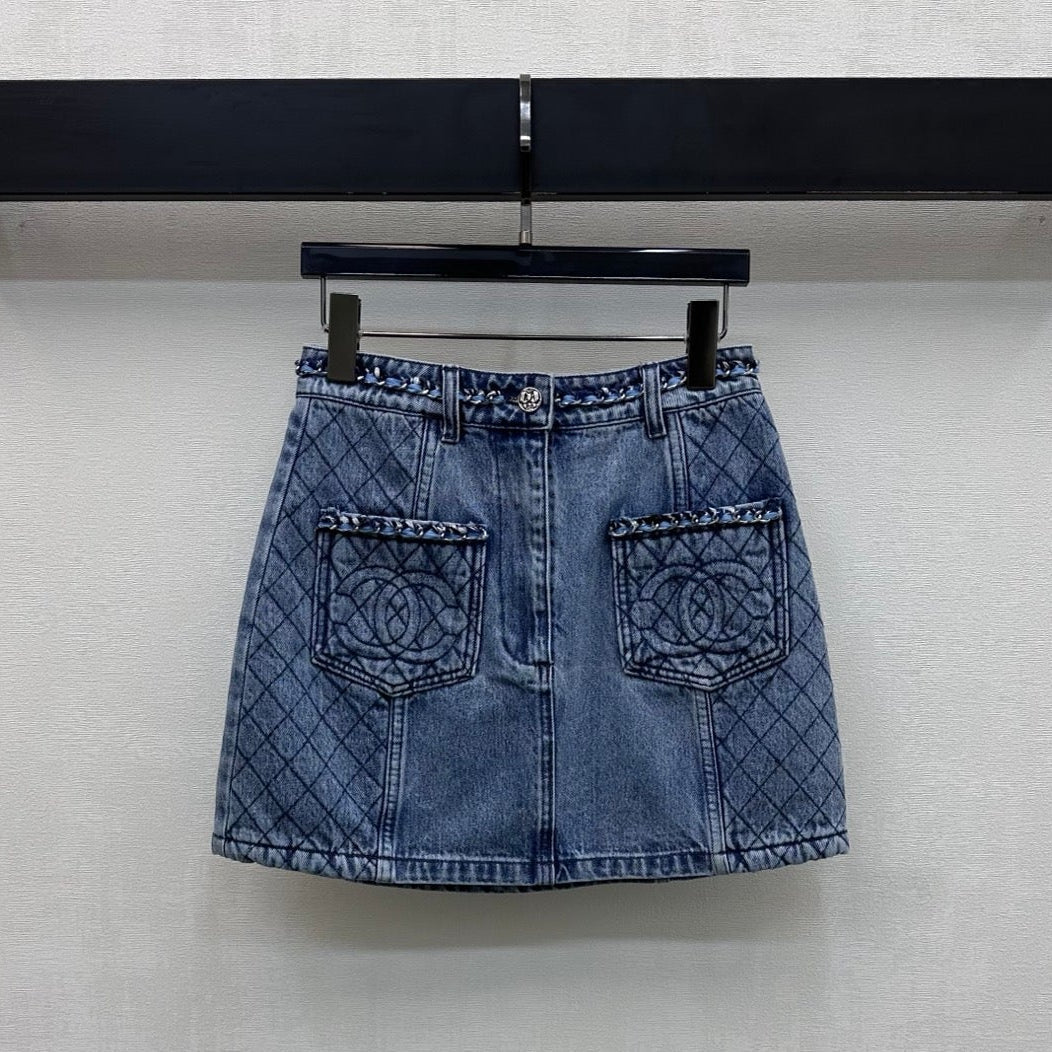 Chanel 2026 Denim Midi Skirt Blue Cotton 356137