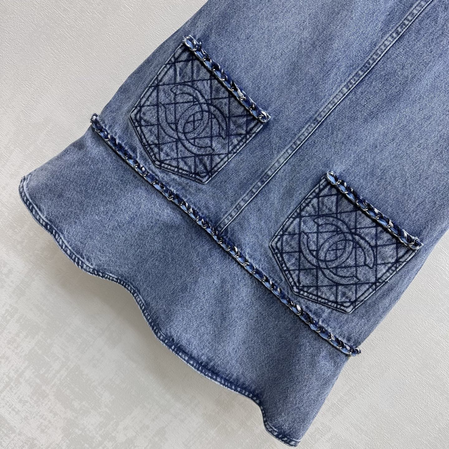 Chanel 2026 Embroidered Denim Vest Dress Blue Cotton 356148