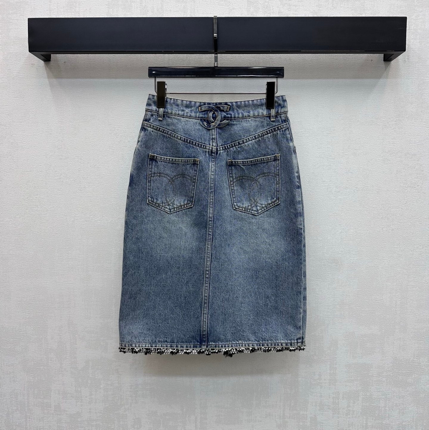 Chanel 2026 Patchwork Denim Midi Skirt Blue Cotton 363947
