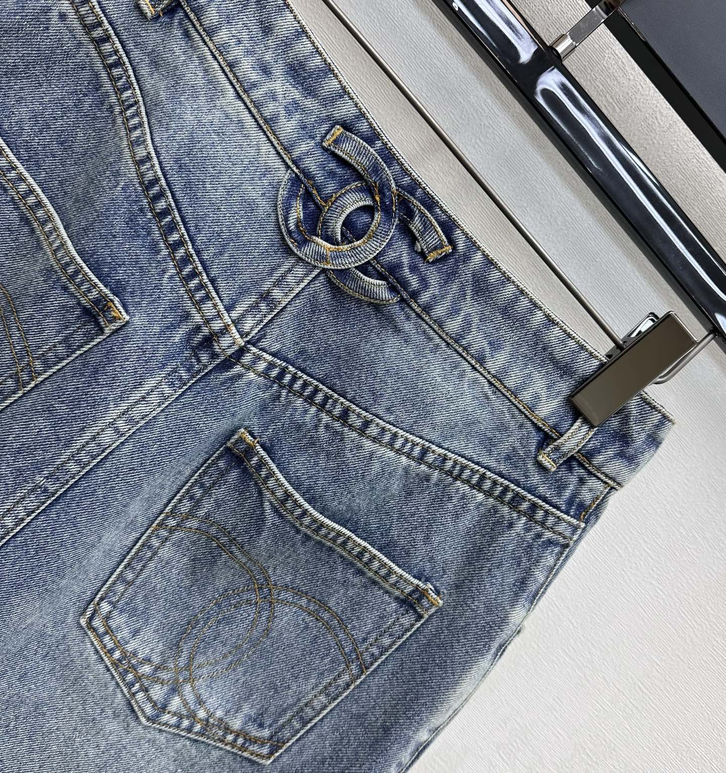 Chanel 2026 Patchwork Denim Midi Skirt Blue Cotton 363947