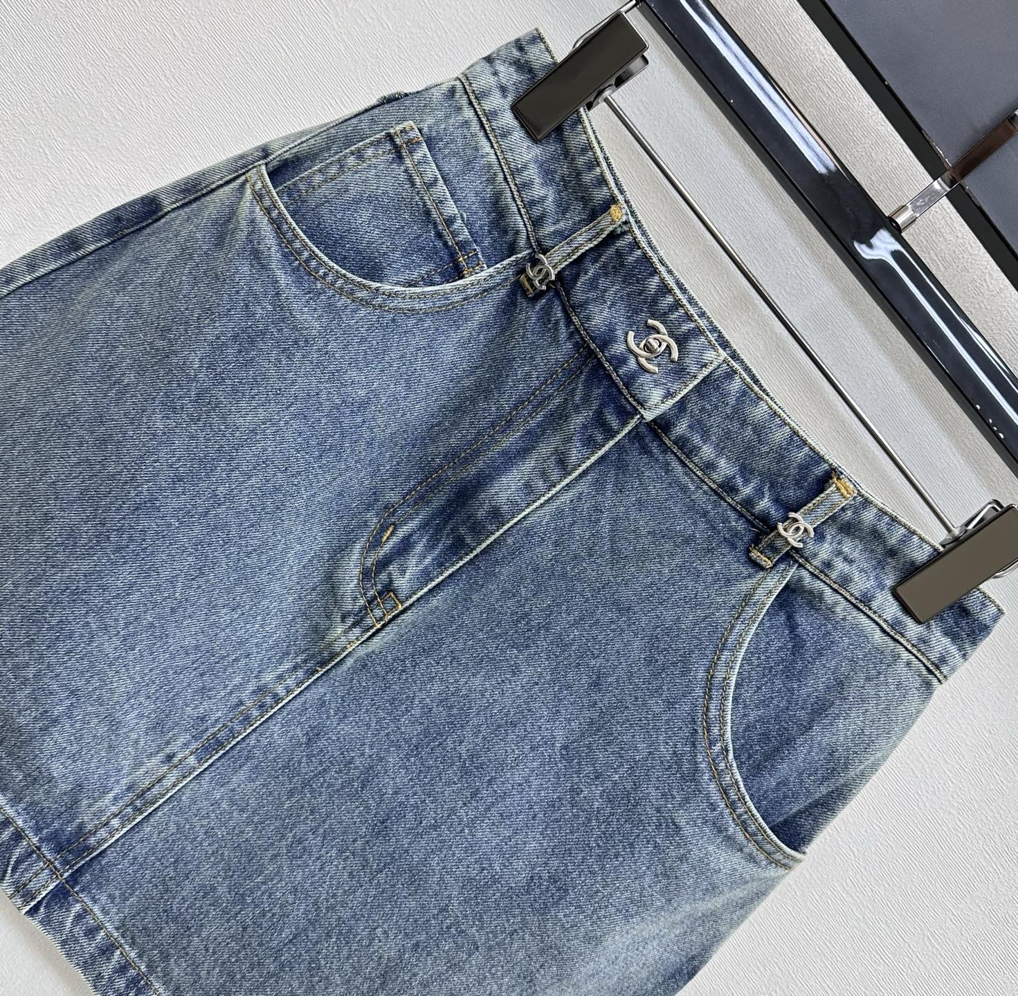 Chanel 2026  Logo Denim Midi Skirt Blue Cotton 239203