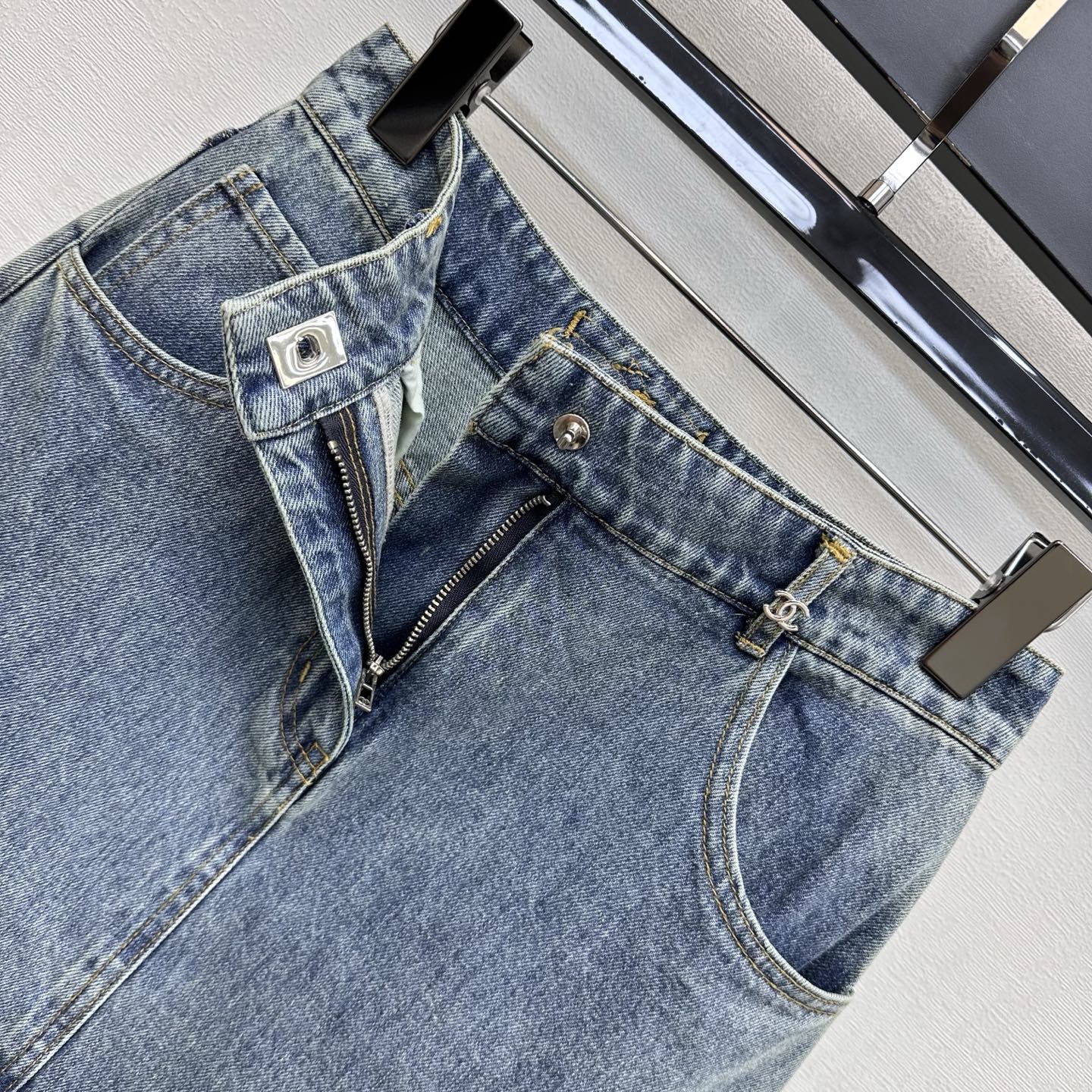 Chanel 2026  Logo Denim Midi Skirt Blue Cotton 239203