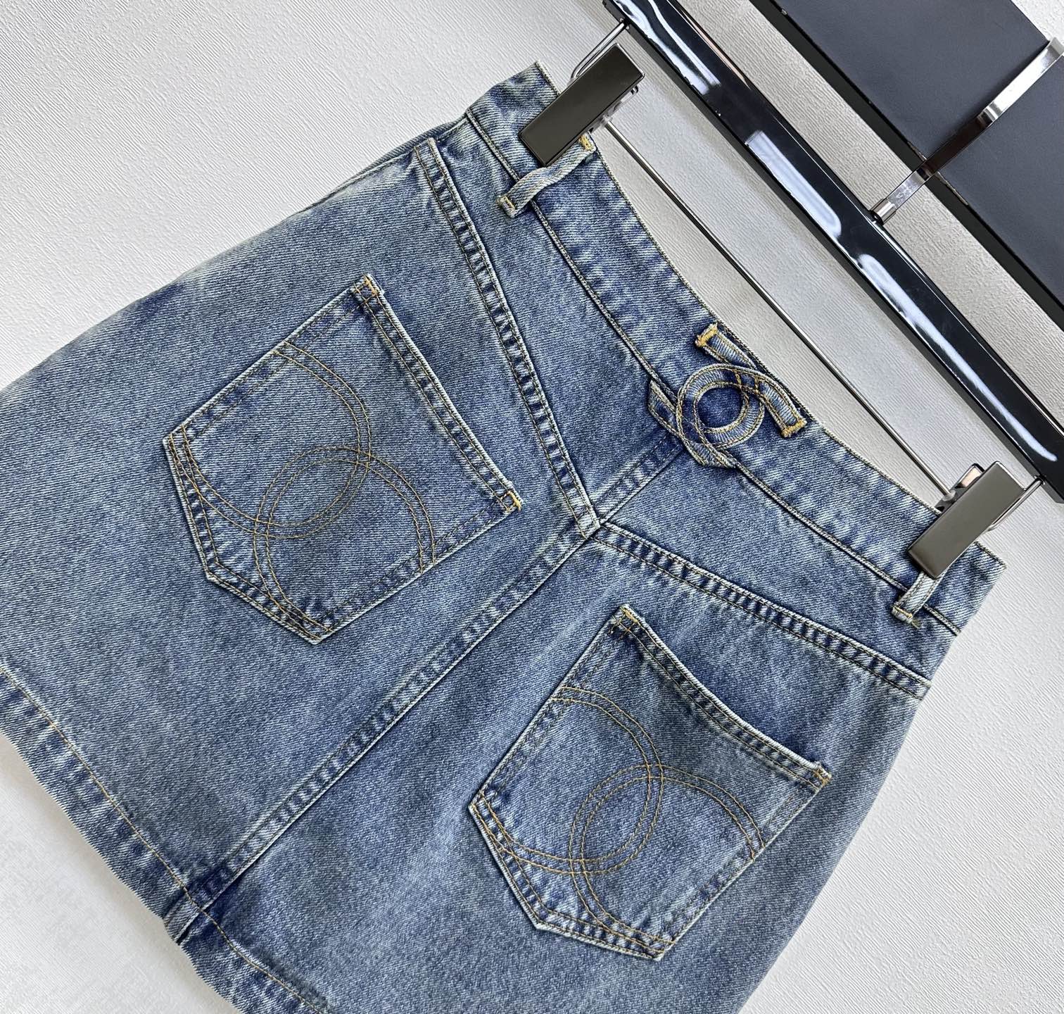 Chanel 2026  Logo Denim Midi Skirt Blue Cotton 239203