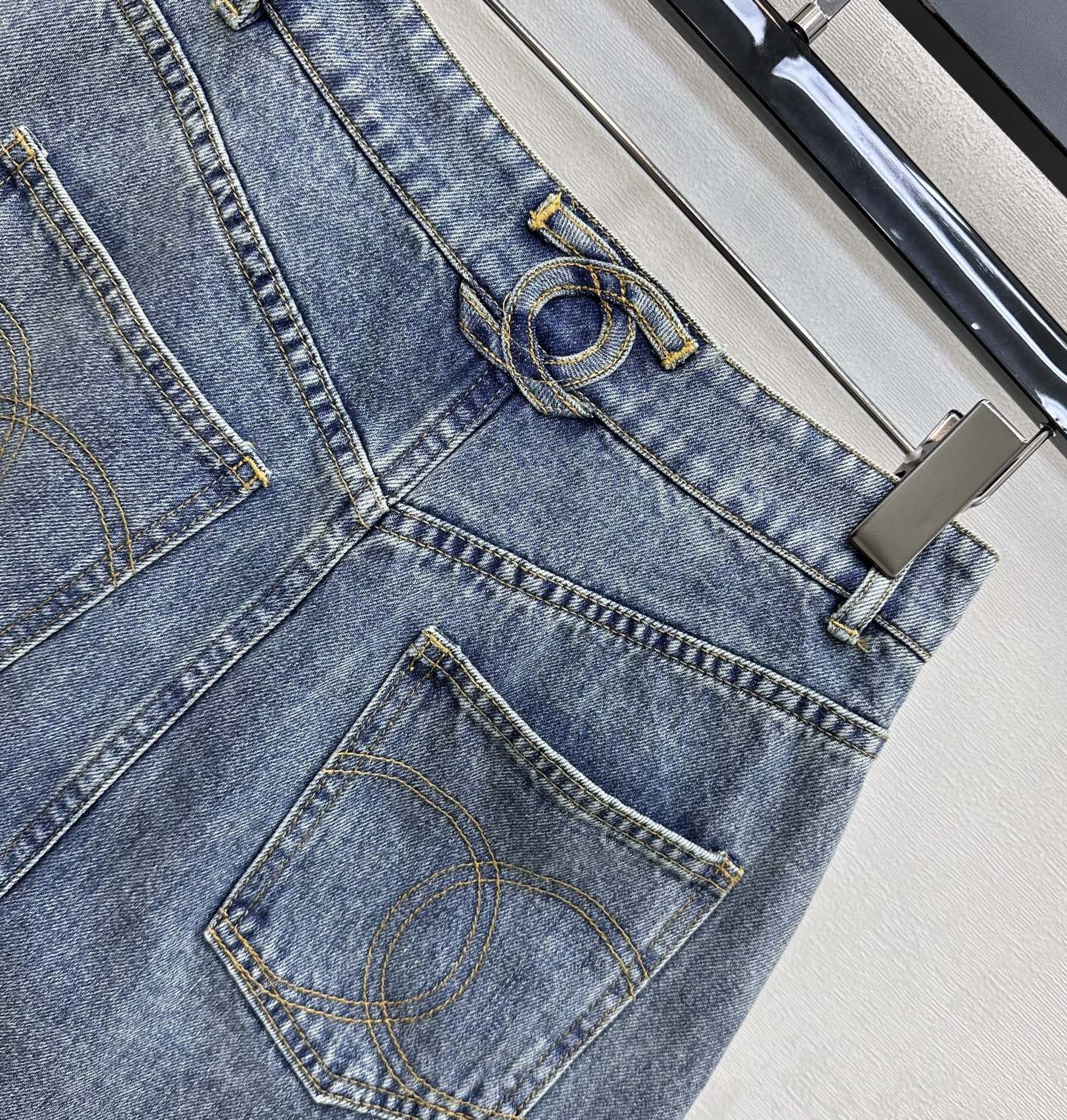 Chanel 2026  Logo Denim Midi Skirt Blue Cotton 239203