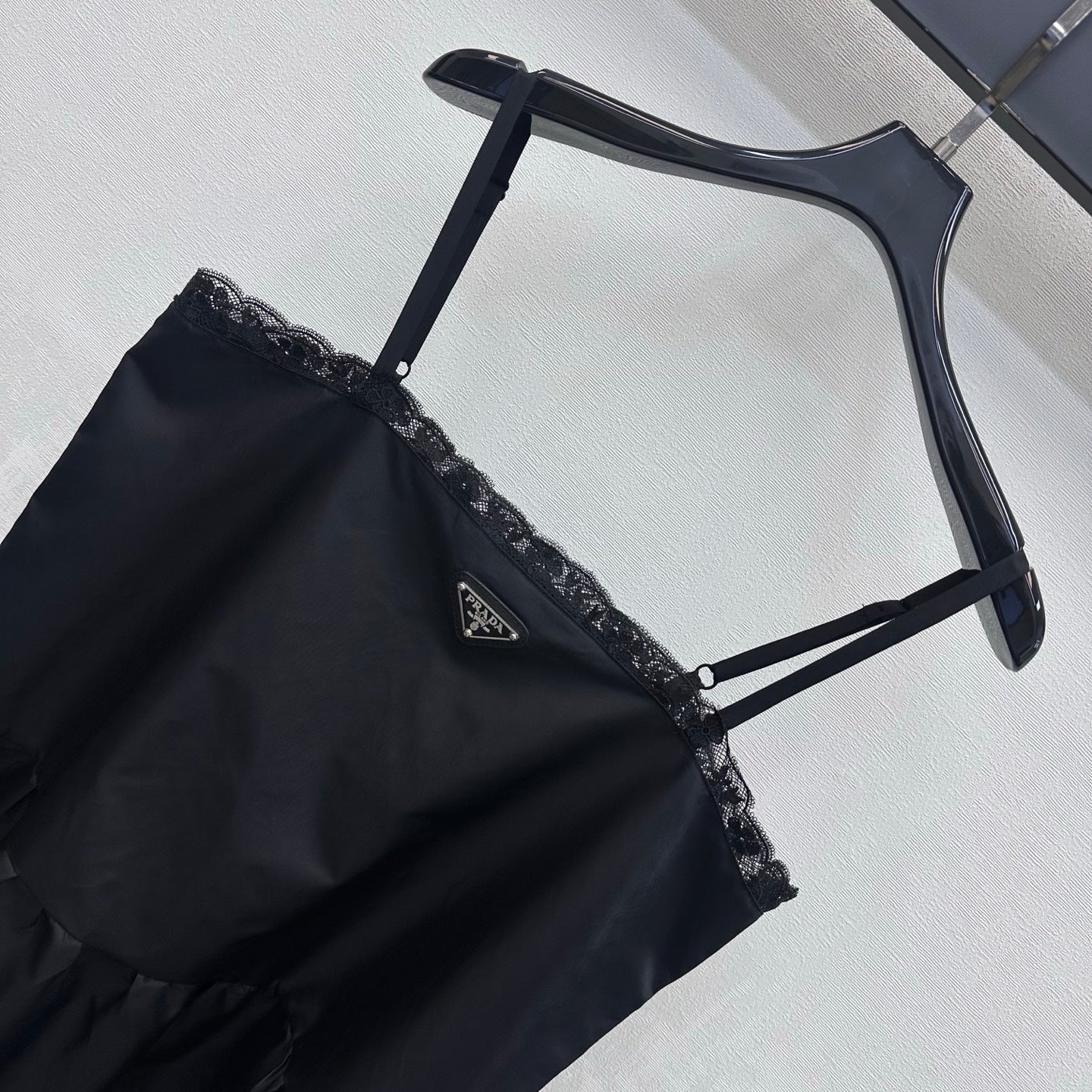 Prada 2026 Lace-trimmed Slip Dress Black Polyester 396601