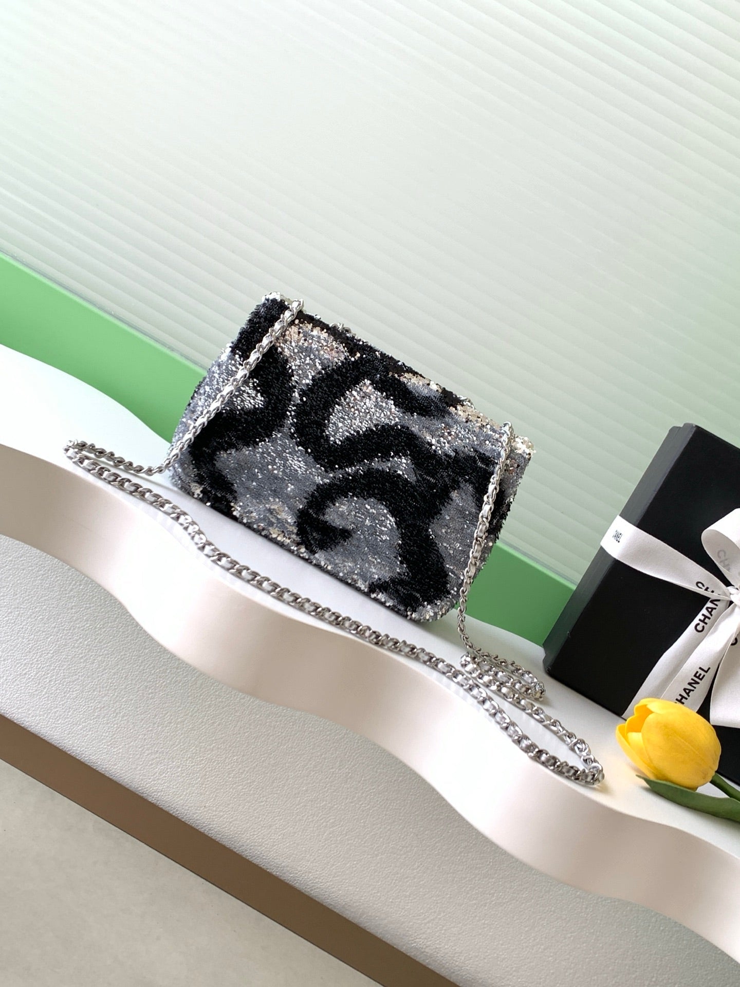 CC 2025 Flap Bag  Black Silver Sequin 298201