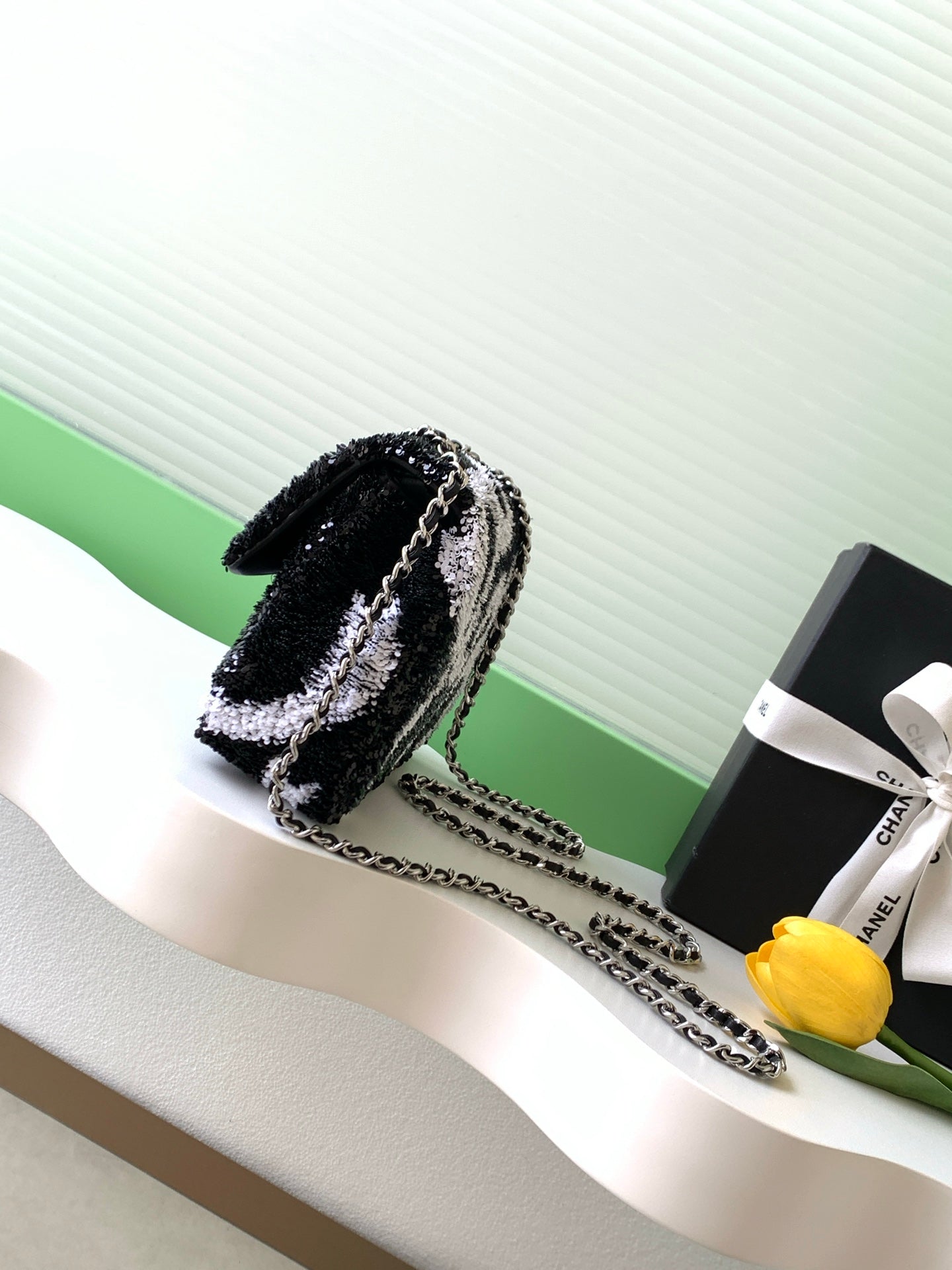 CC 2025 Flap Bag  Black White Sequin 298200