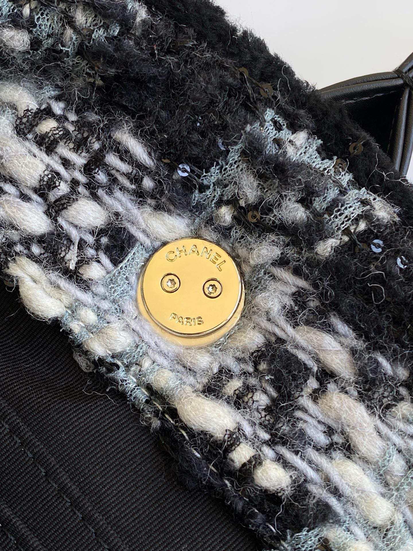 CC 2025 Bag Black Tweed Fabric Leather