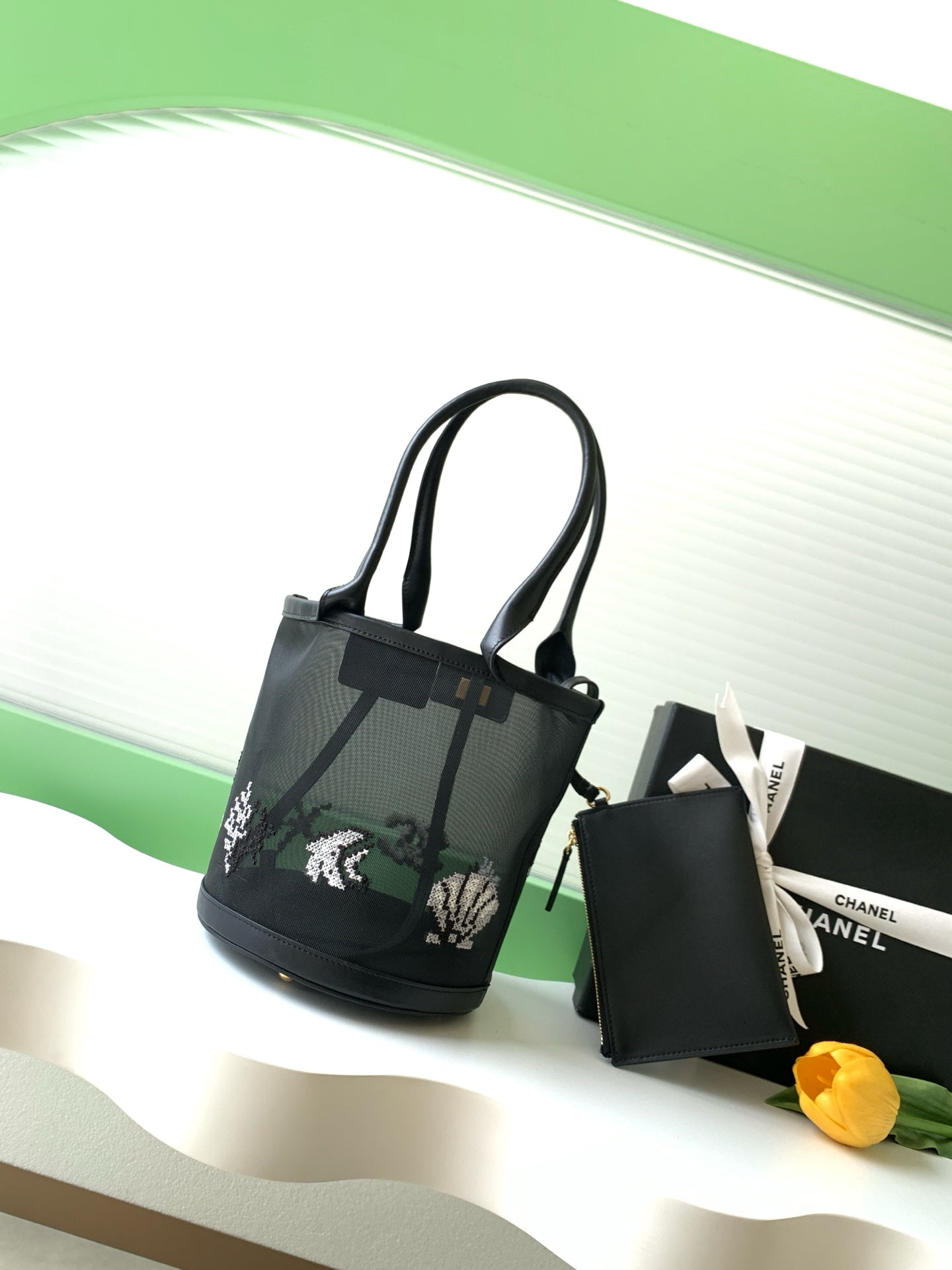 Chanel 2026 Tote Bag 31cm Black Mesh Leather 367729