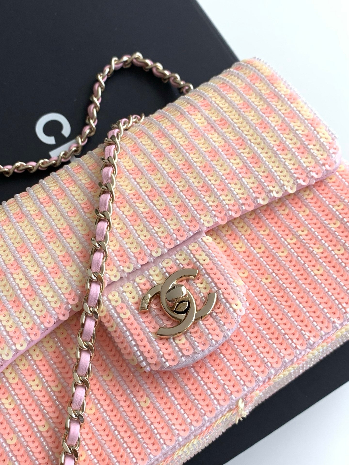 Chanel 2026 Flap Bag 21cm Tweed Leather With Tubular Beads