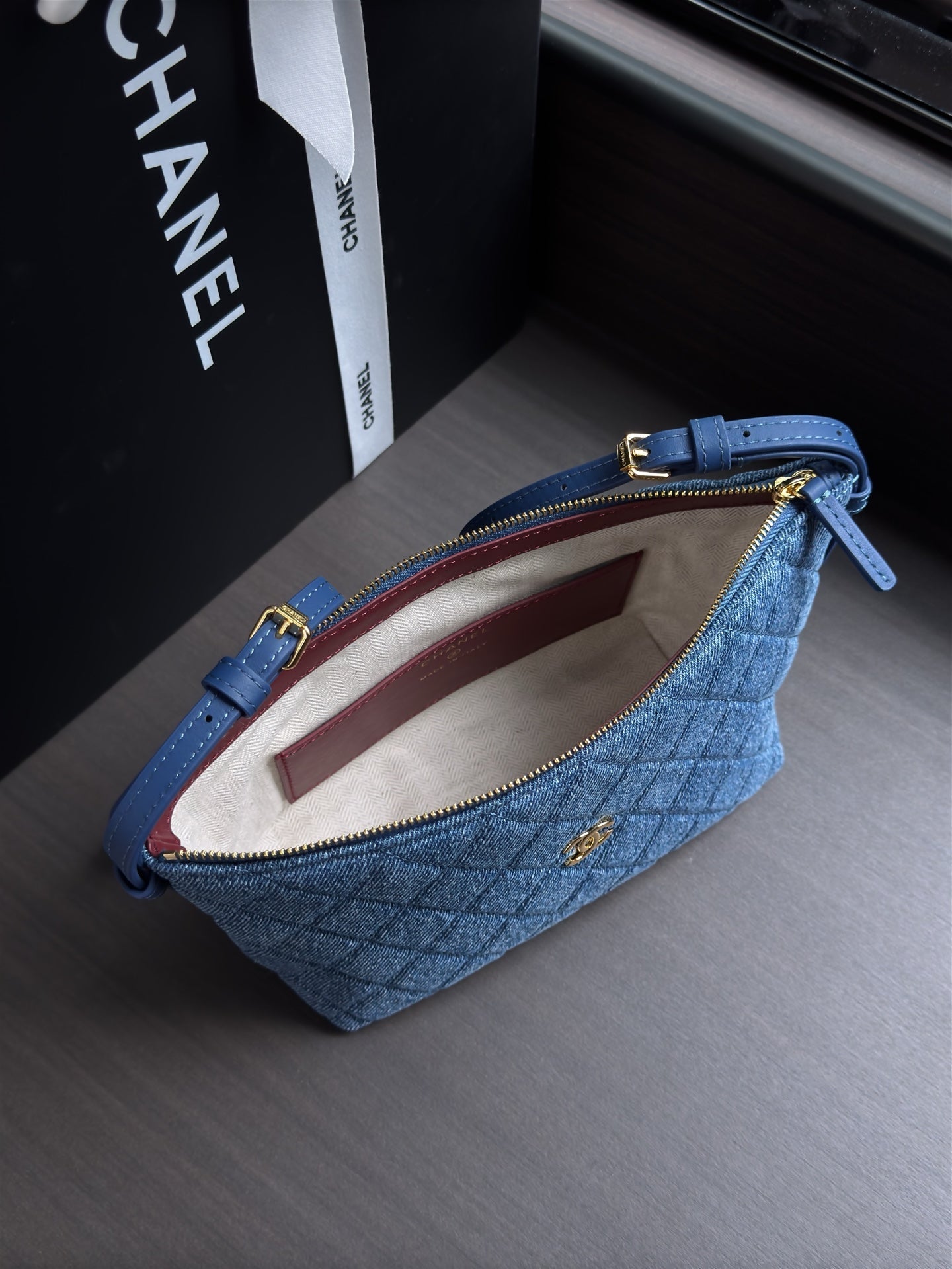 Chanel 2026 Clutch Bag 26cm Blue Denim Leather