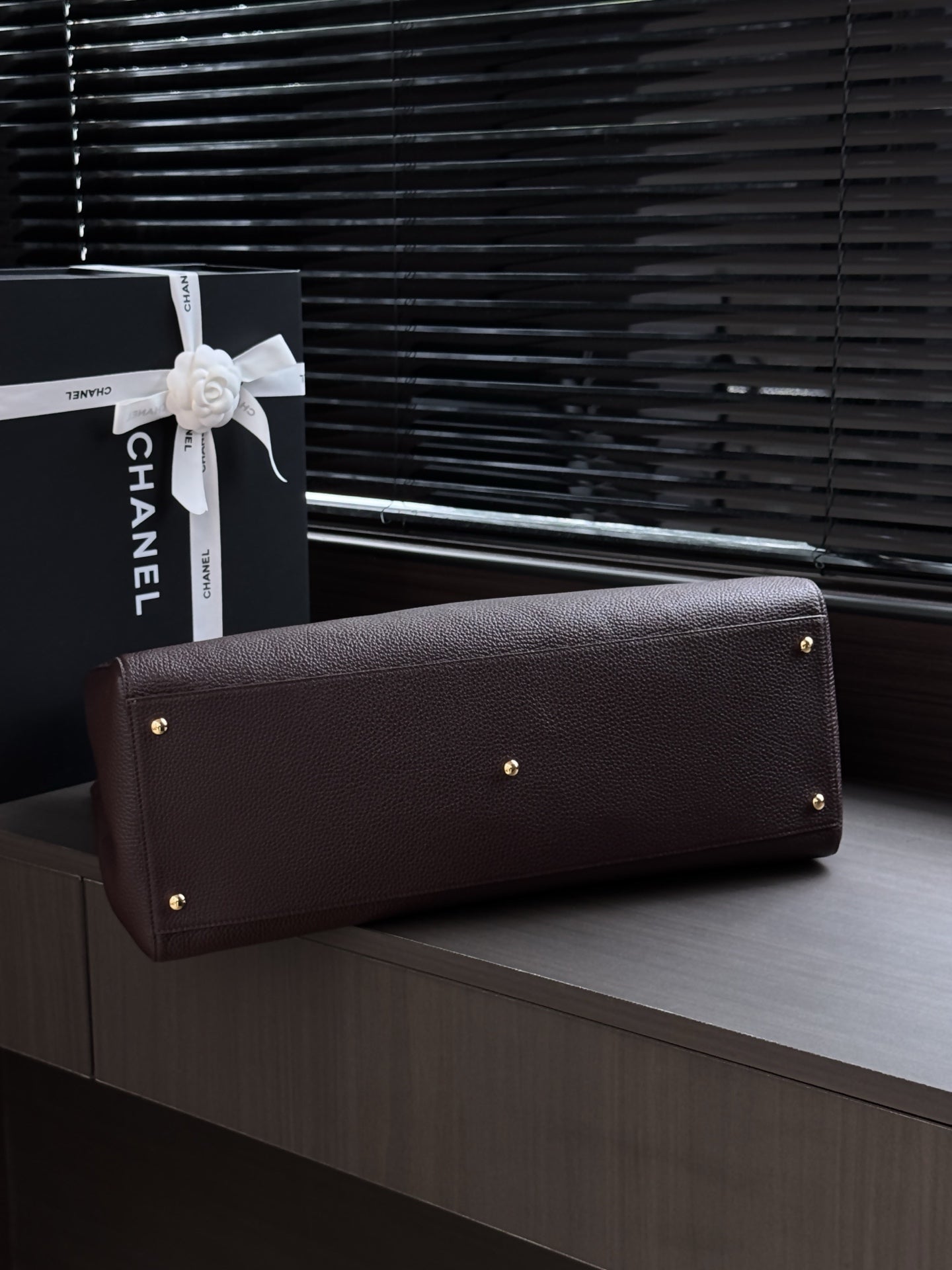 Chane 2026 Large Shopping Bag 46cm Dark Burgundy Calfskin