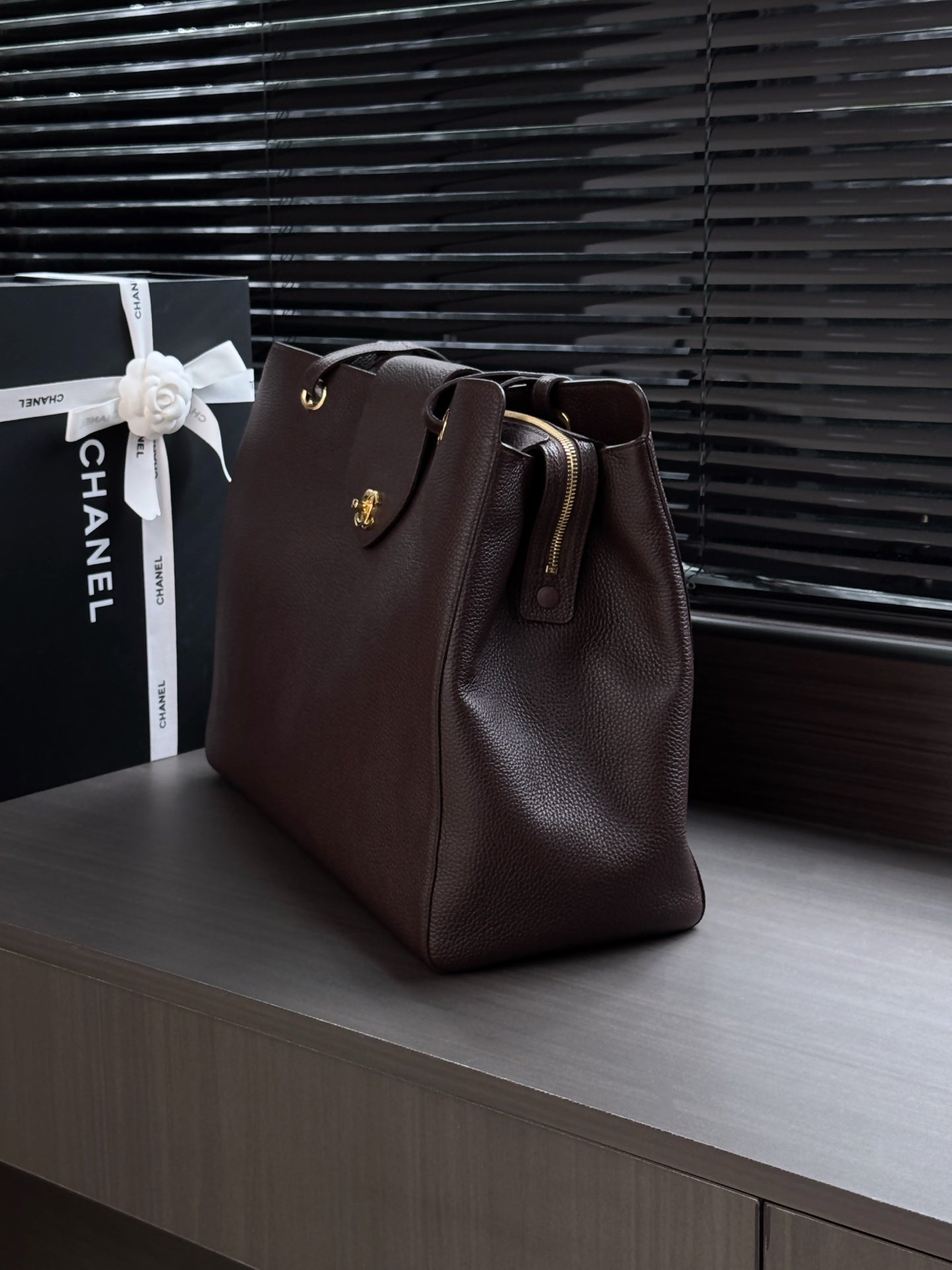 Chane 2026 Large Shopping Bag 46cm Dark Burgundy Calfskin