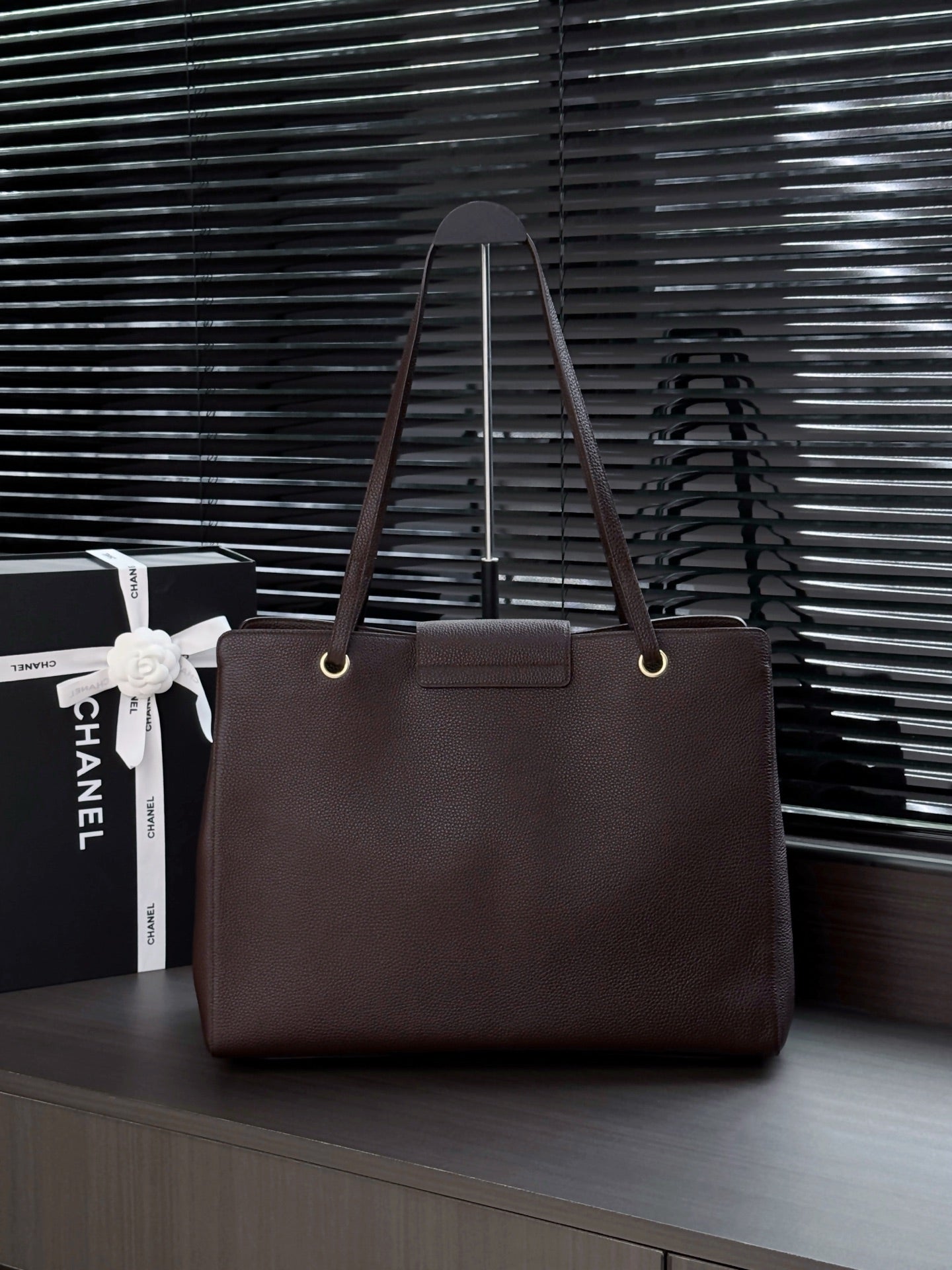 Chane 2026 Large Shopping Bag 46cm Dark Burgundy Calfskin