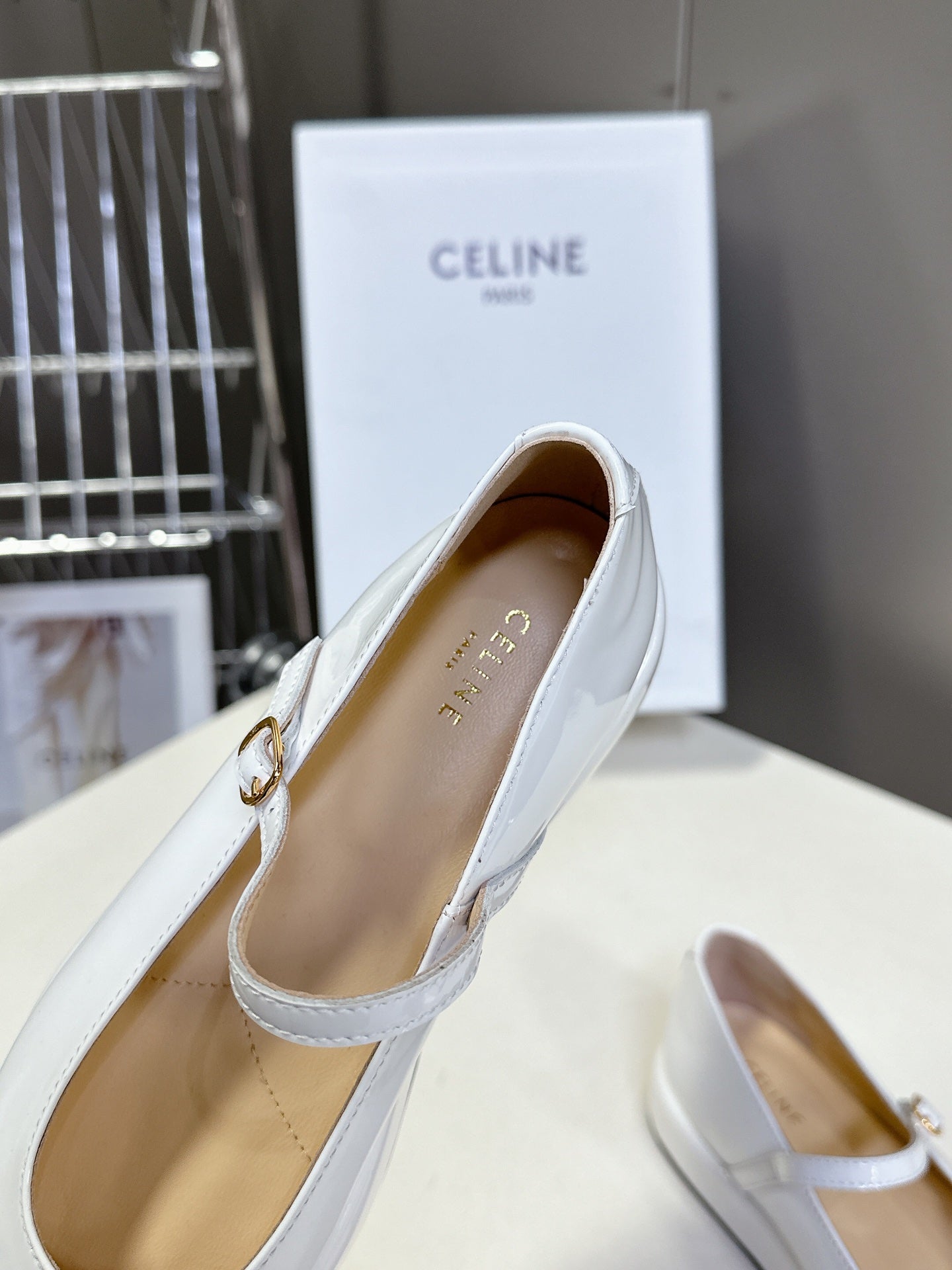 CELINE Ballet Flats White Patent Leather 285930