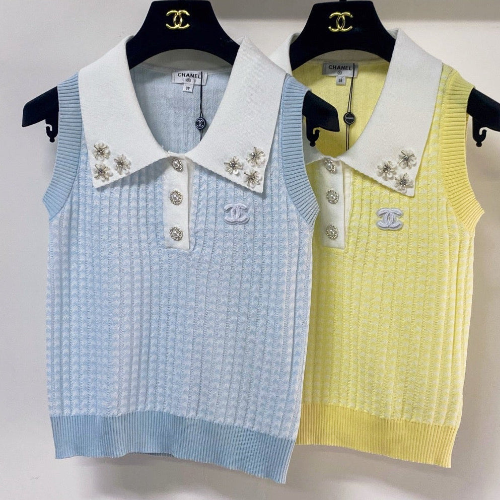 Chanel 2026 Sleeveless Polo Sweater Knit Vest Wool Laine 471900