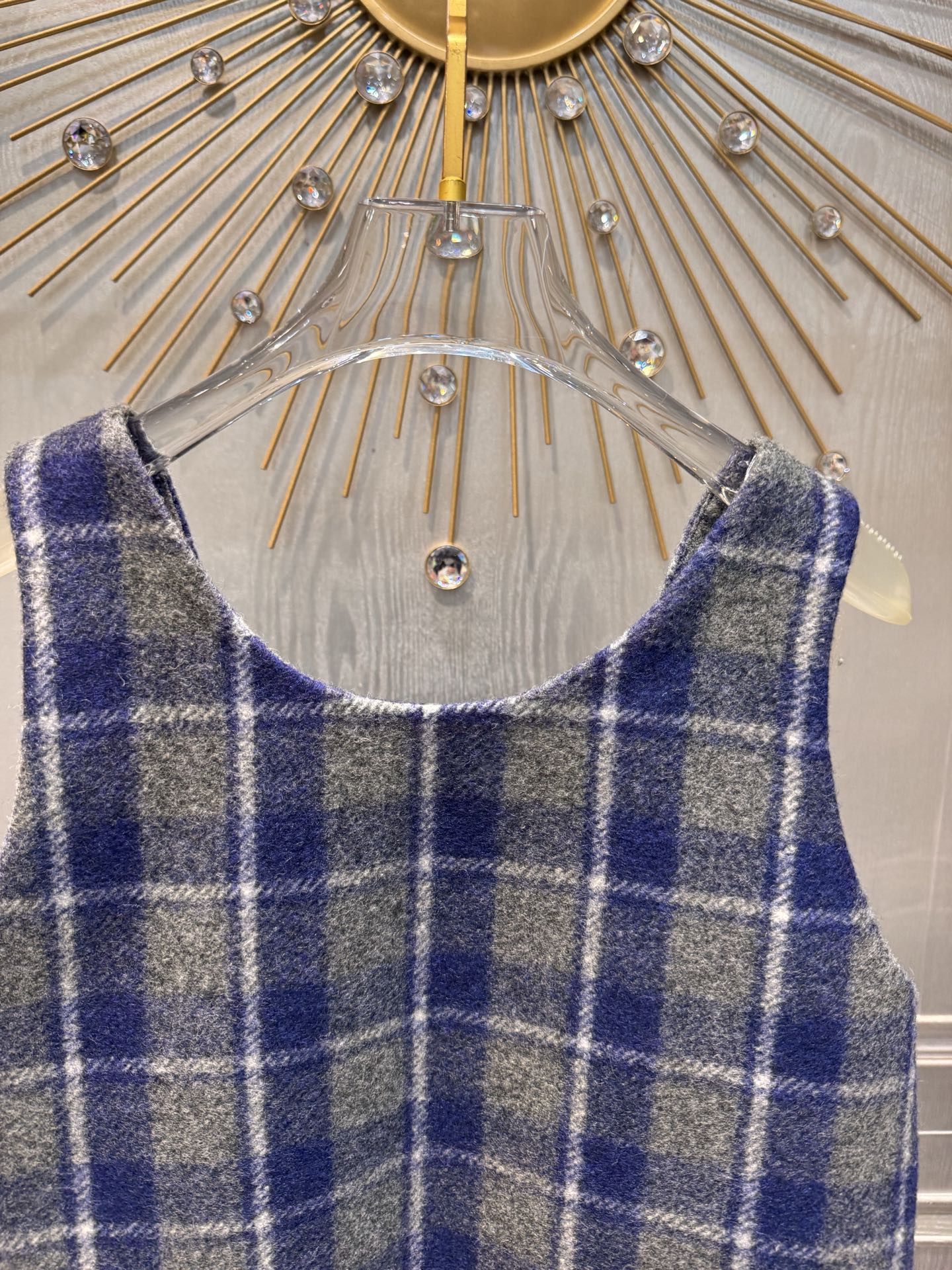 Miumiu 2026 Plaid Vest Dress Blue-Gray Wool Viscose