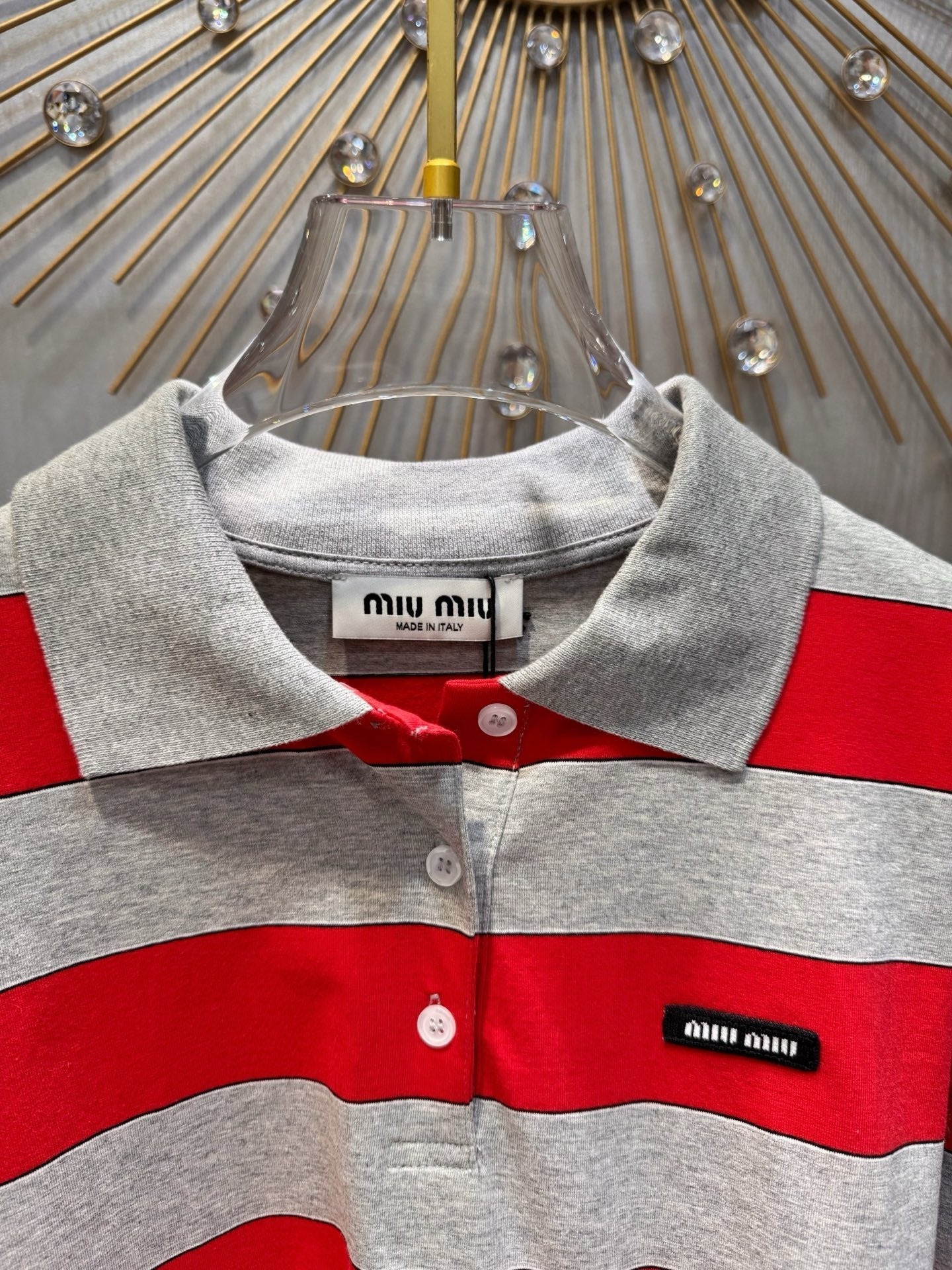 Miumiu 2026 Striped Polo Shirt Red and Grey Cotton