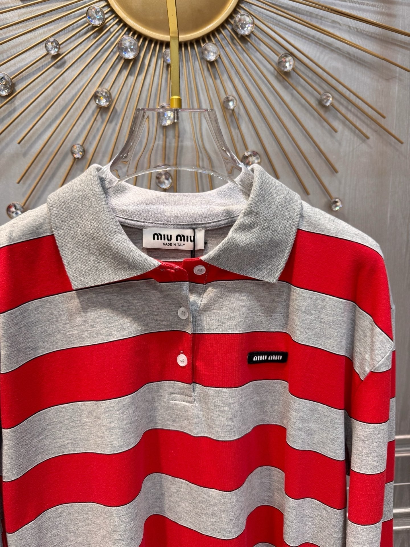 Miumiu 2026 Striped Polo Shirt Red and Grey Cotton