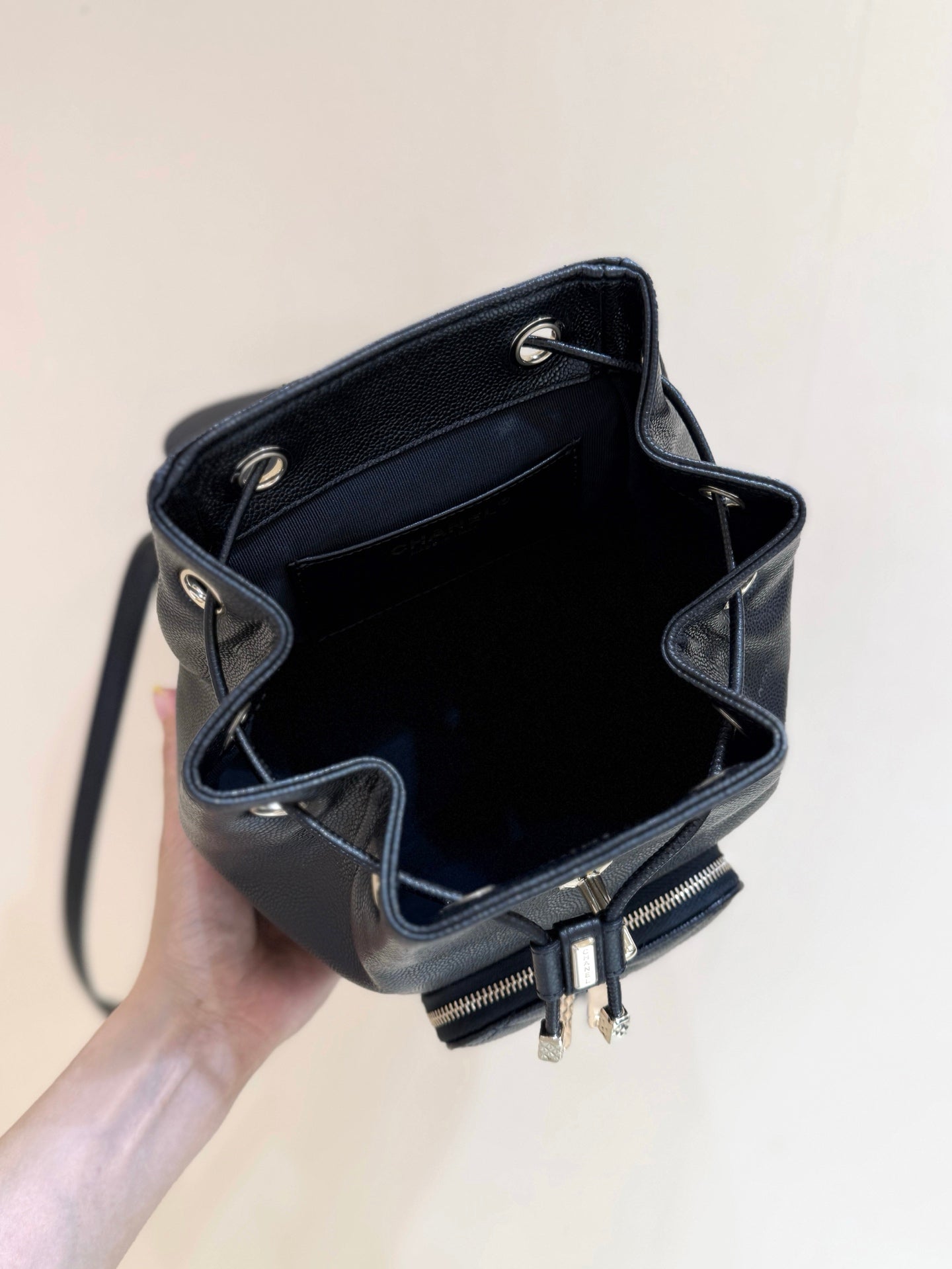 Chanel 2025 Affinity Backpack Black Gold Caviar Leather 343094