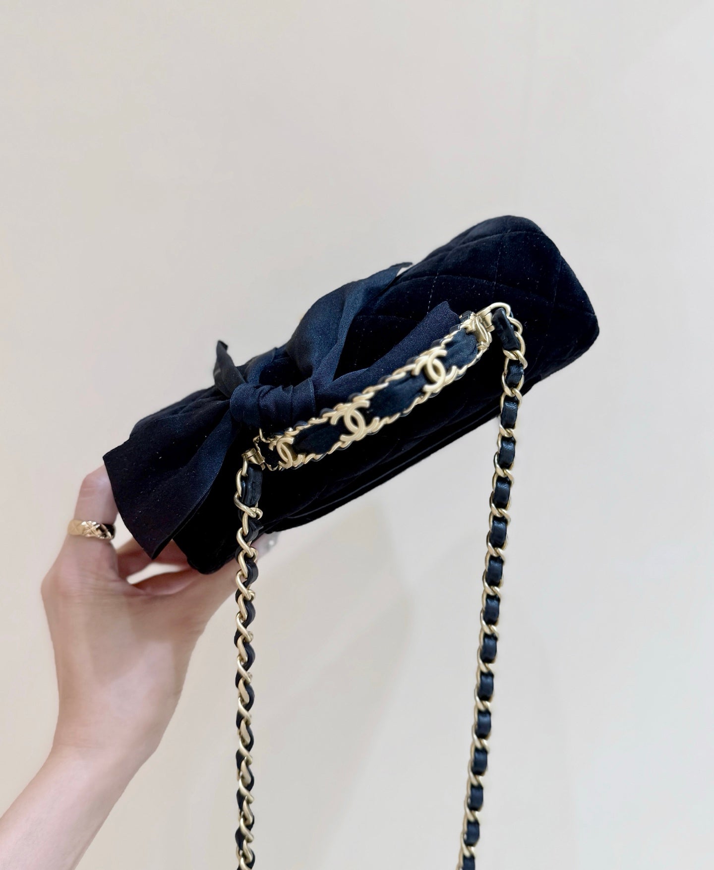 Chanel 2025 Flap Bag With Bow 20cm Black Velvet 345991