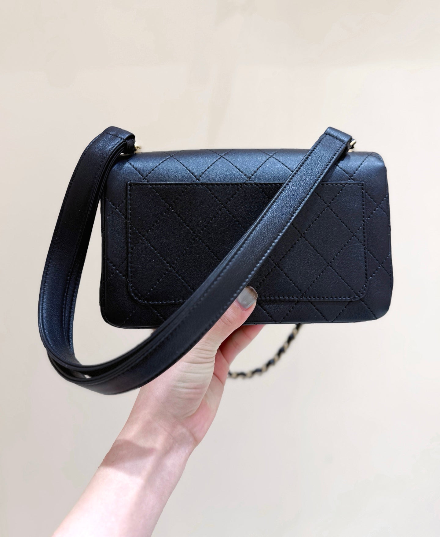 Chanel 2026 Double Straps Bag 22.5cm Black Lambskin
