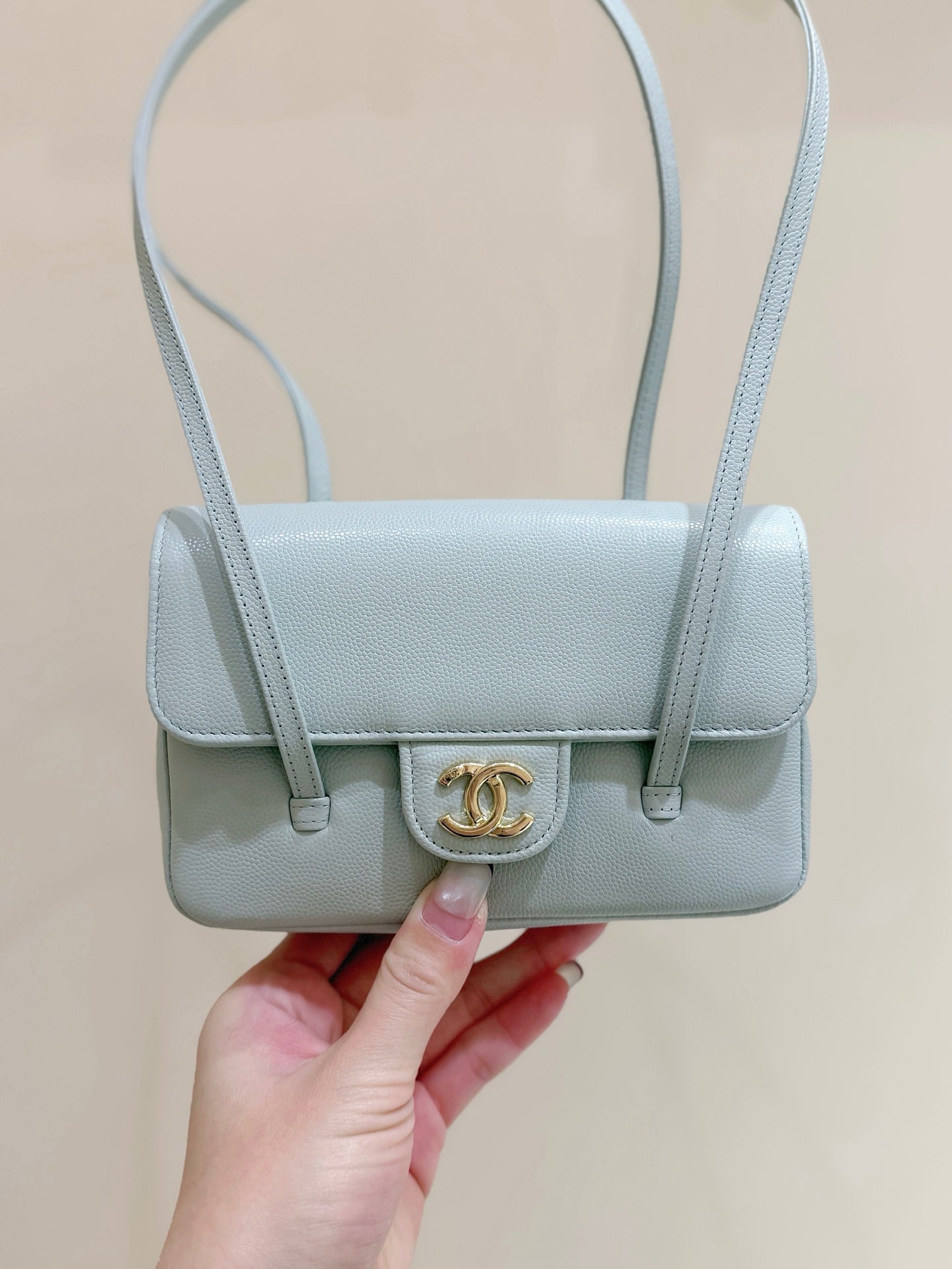 Chanel 26 Shoulder Bag 17 Light Blue Caviar Leather 349528
