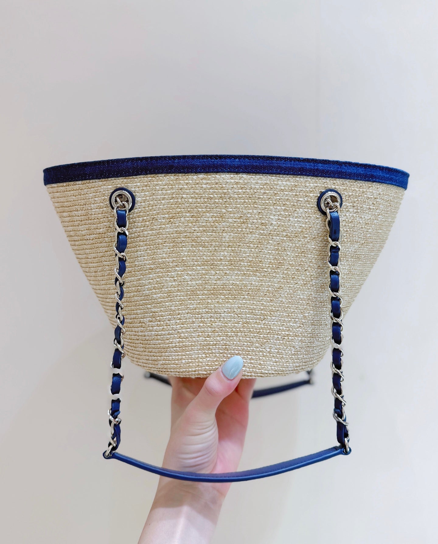 Chanel 2026 Shopping Bag 39cm Beige mix Blue Straw Denim