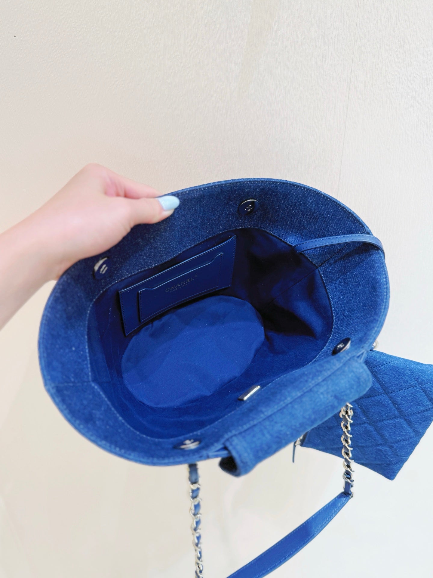 Chanel 2026 Shopping Bag 39cm Beige mix Blue Straw Denim