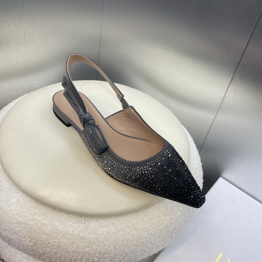 cd slingback flat opaque black calfskin resin pearl