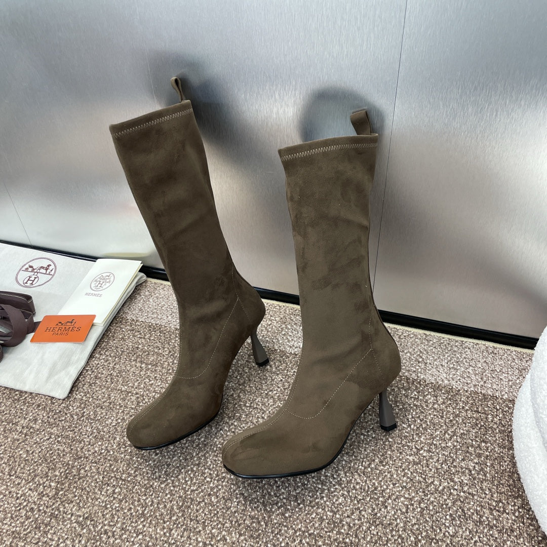 HM High Boots 75mm In Brown Umber Suede 975154