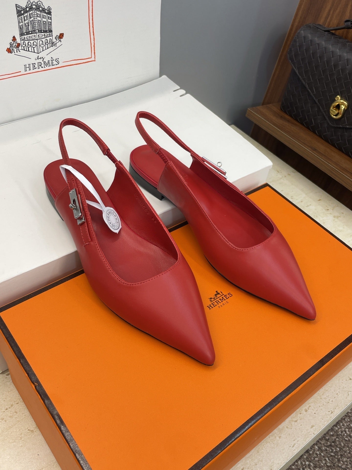 HM 26ss Slingback Flat Red Calfskin 607274