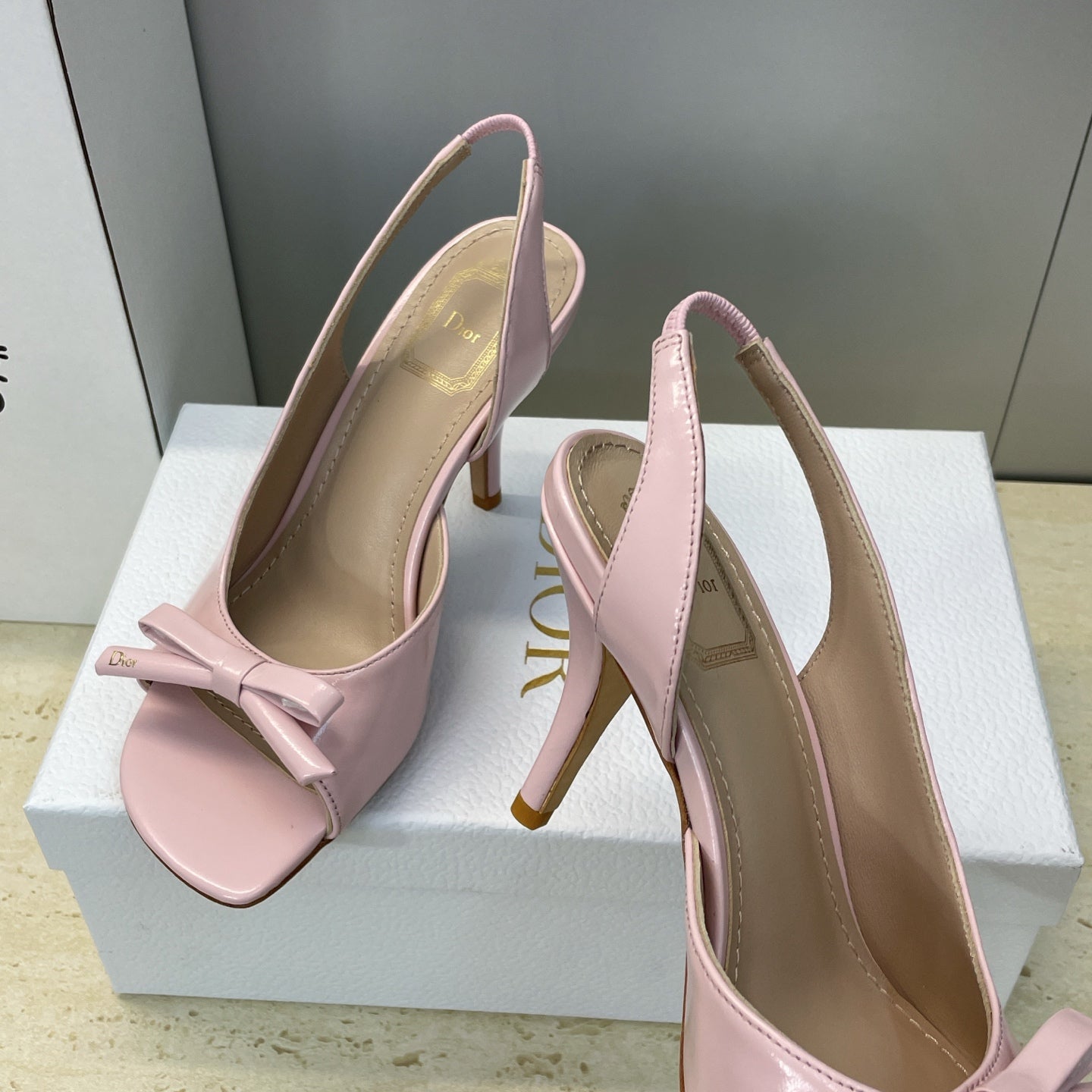 Dior 2026 Bow Heeled Slingback Sandal 85mm Soupir Pink Lambskin 607567