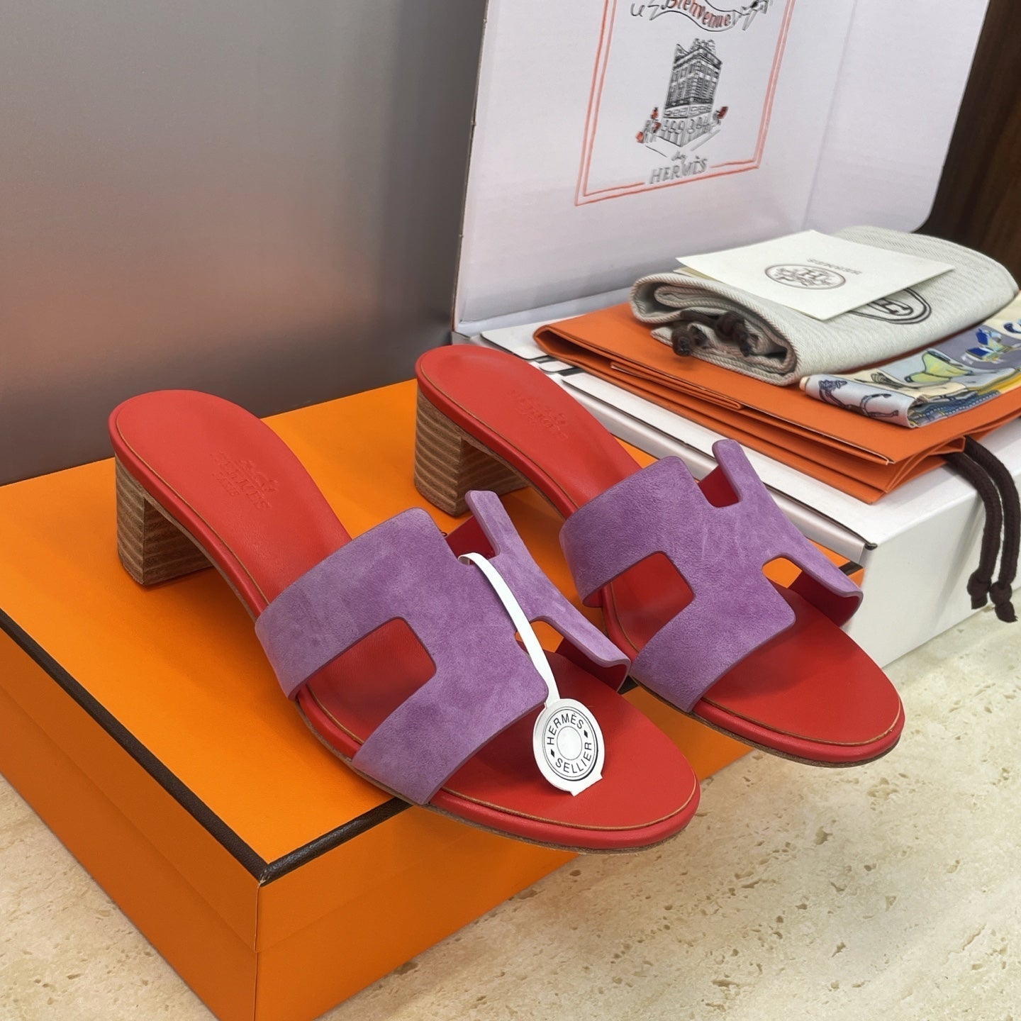 HM 26ss  Oran Sandals 45 Red Purple Suede Cowhide 607214