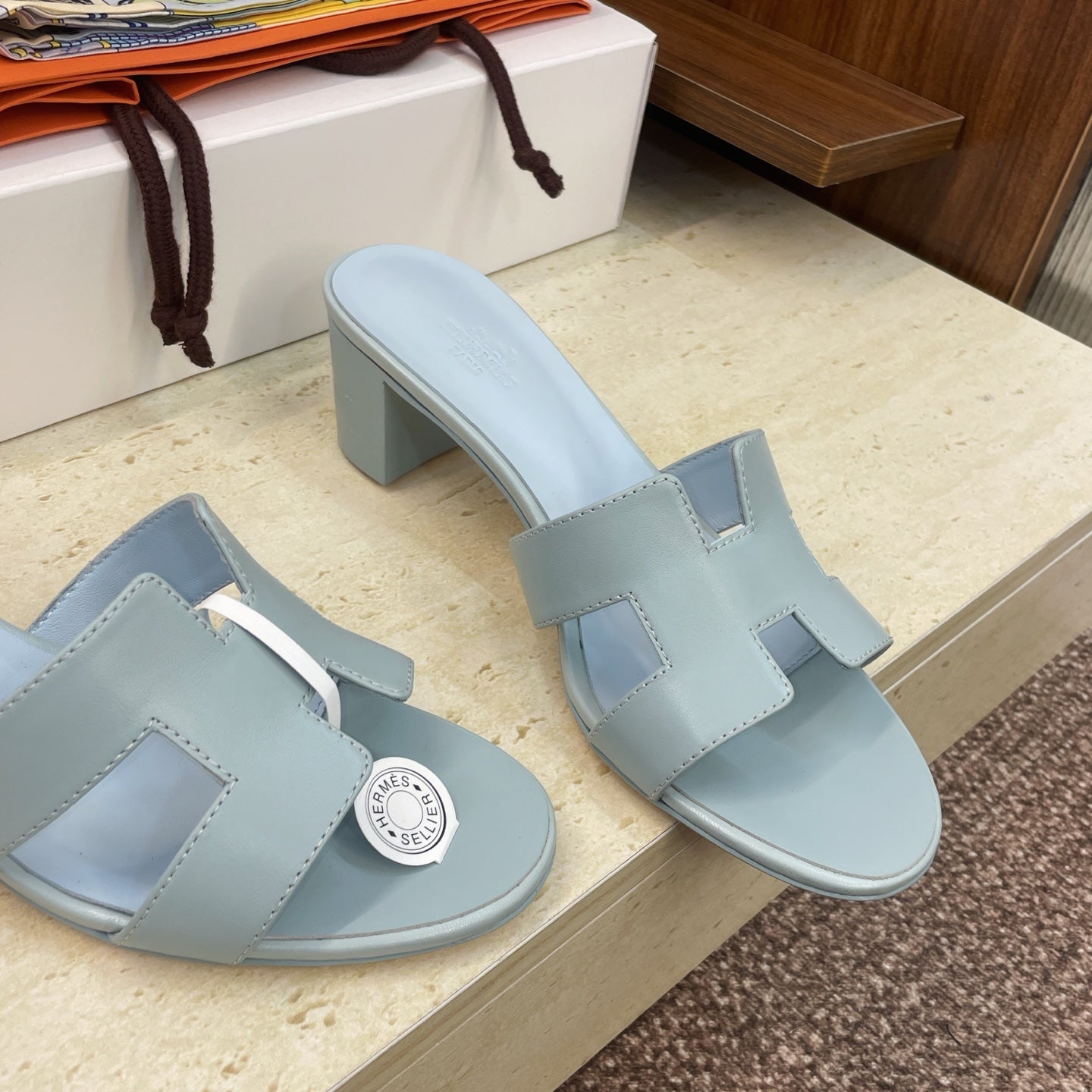 HM 26ss Oran Sandals 45 Light Blue Calfskin 607227