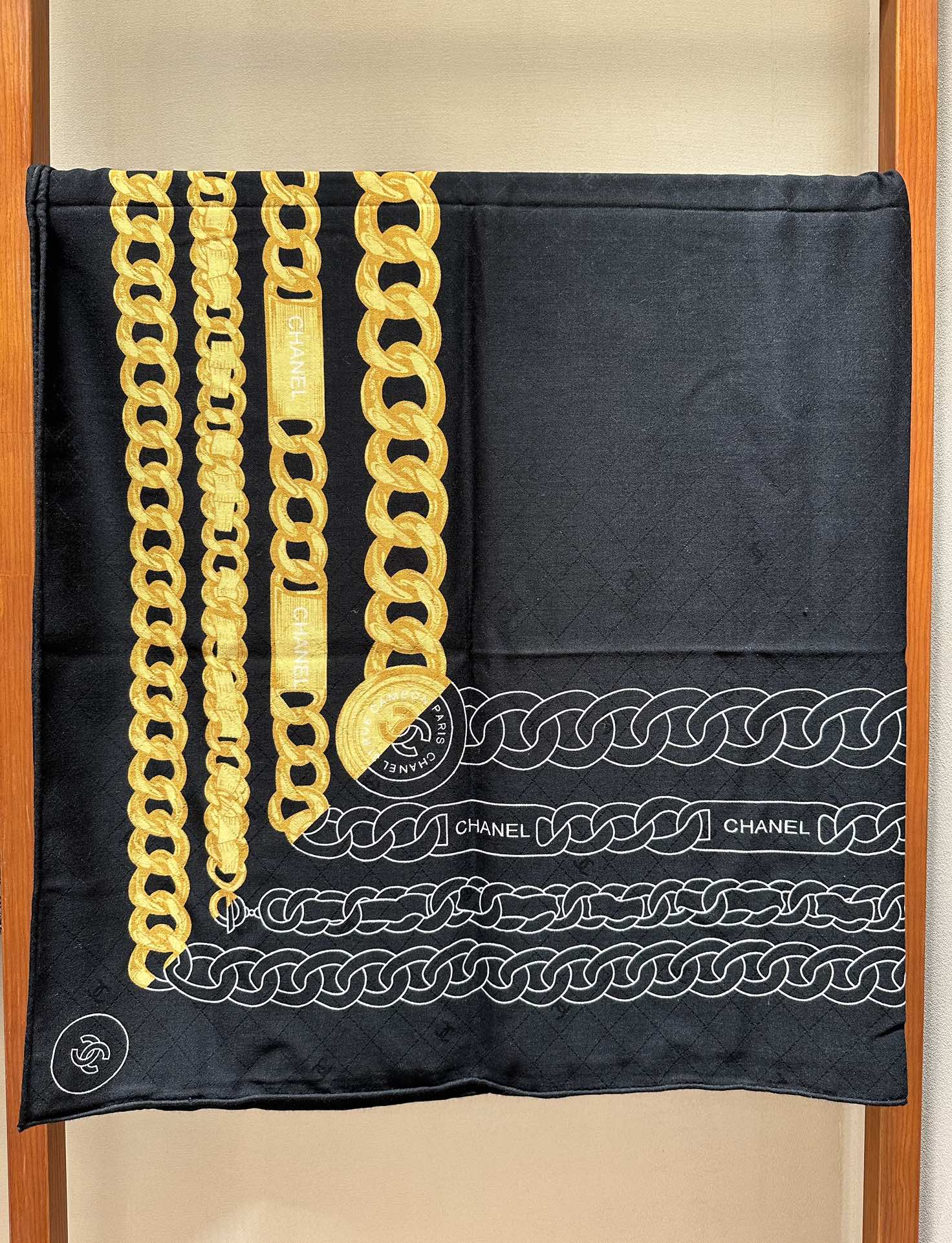CC Square Scarf 140 CM In Black Mix Yellow White Velvet Fabric 420128