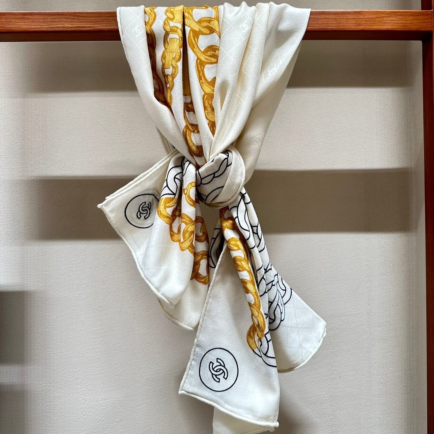 CC Square Scarf 140 CM In White Mix Yellow Black Velvet Fabric 420129