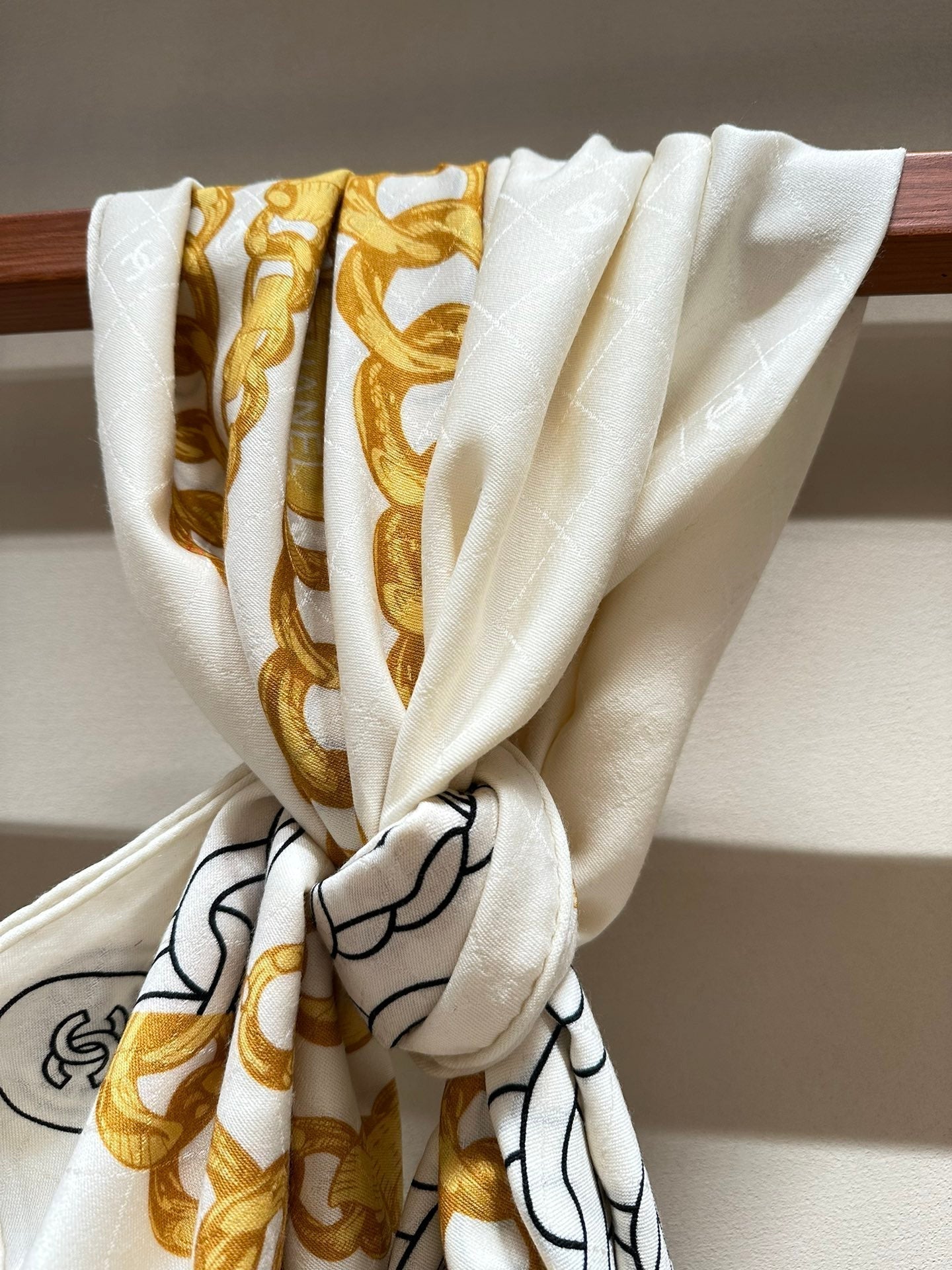CC Square Scarf 140 CM In White Mix Yellow Black Velvet Fabric 420129