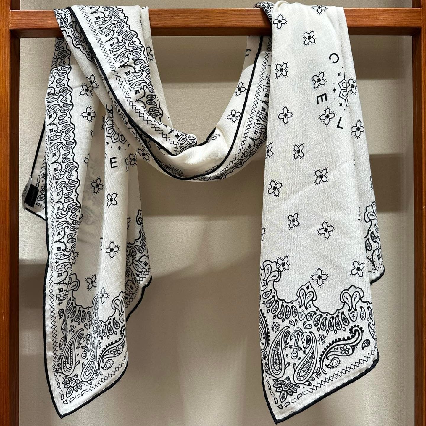 CC Scarf 185 CM In White Black Cashmere Silk 371904