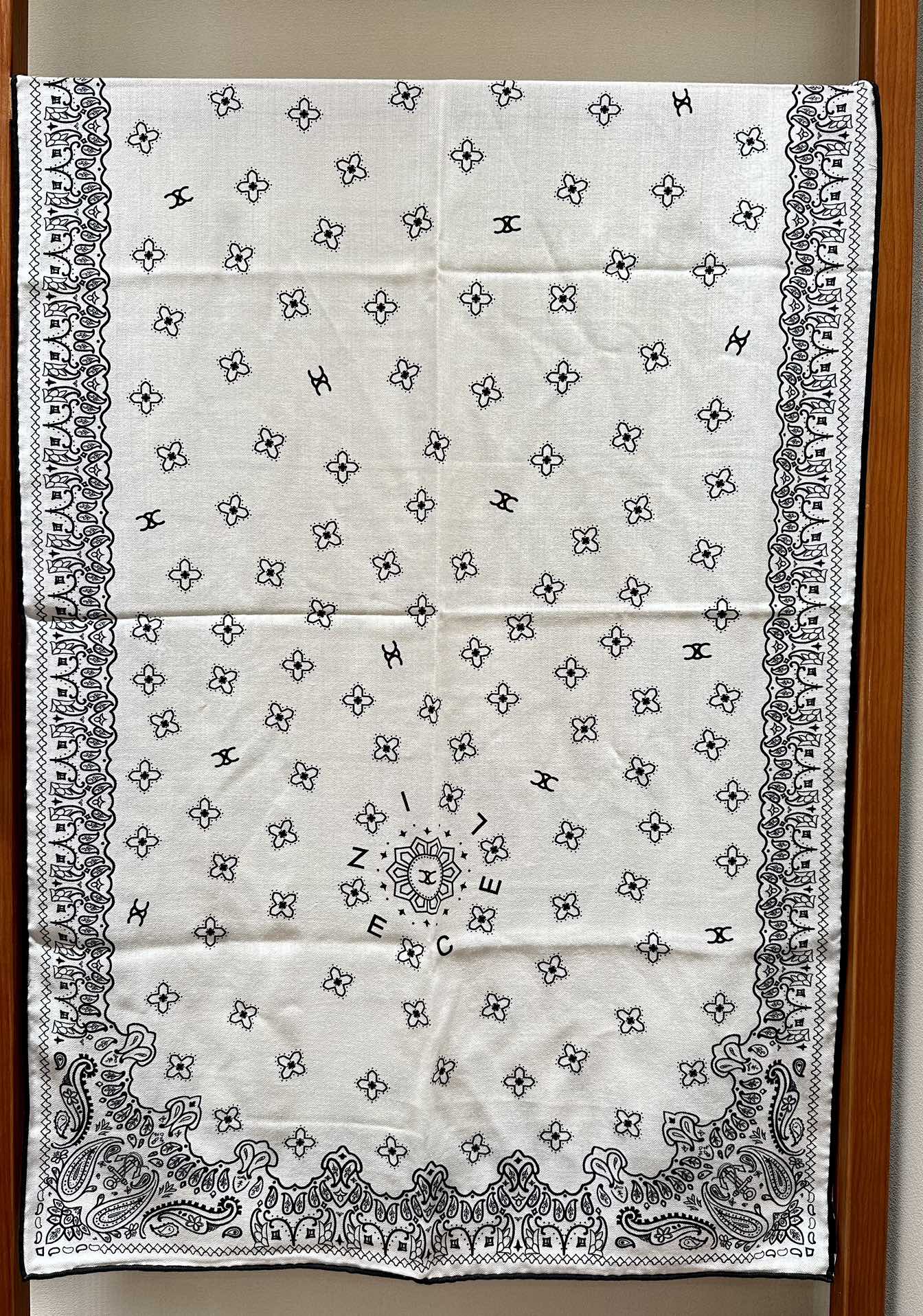 CC Scarf 185 CM In White Black Cashmere Silk 371904