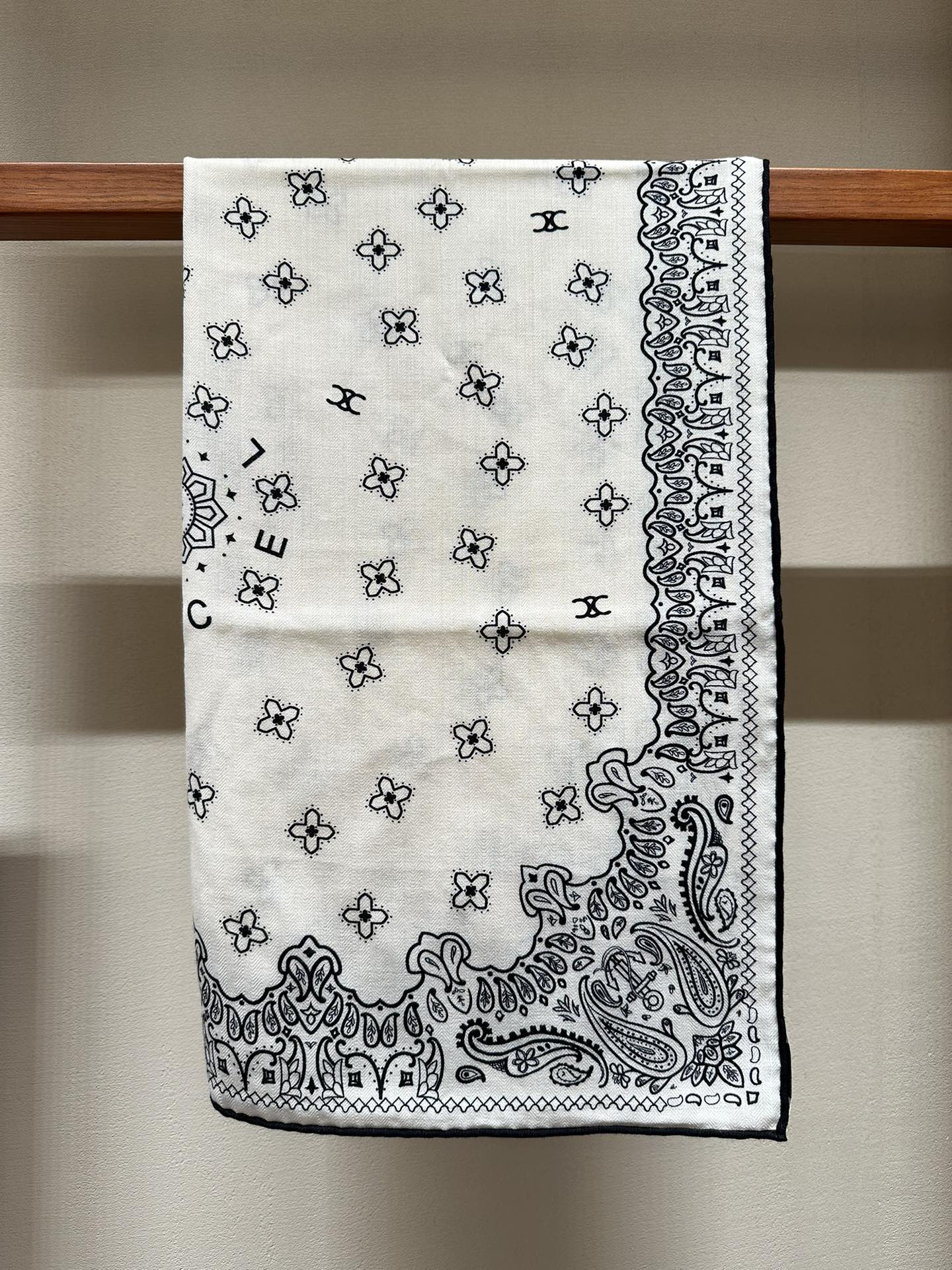 CC Scarf 185 CM In White Black Cashmere Silk 371904